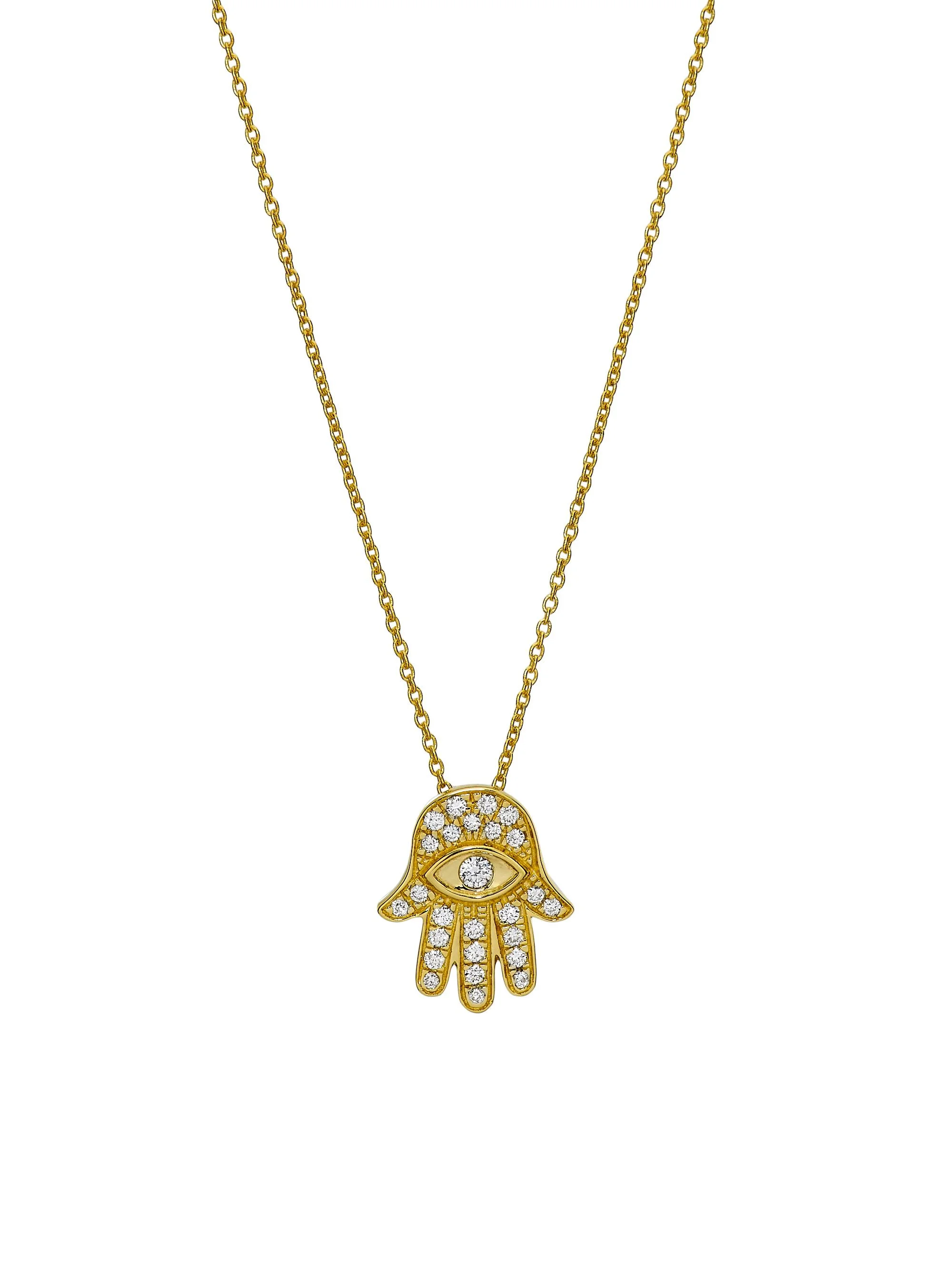 Women's Tiny Treasures Diamond & 18K White Gold Hamsa Pendant Necklace - Yellow Gold - 1