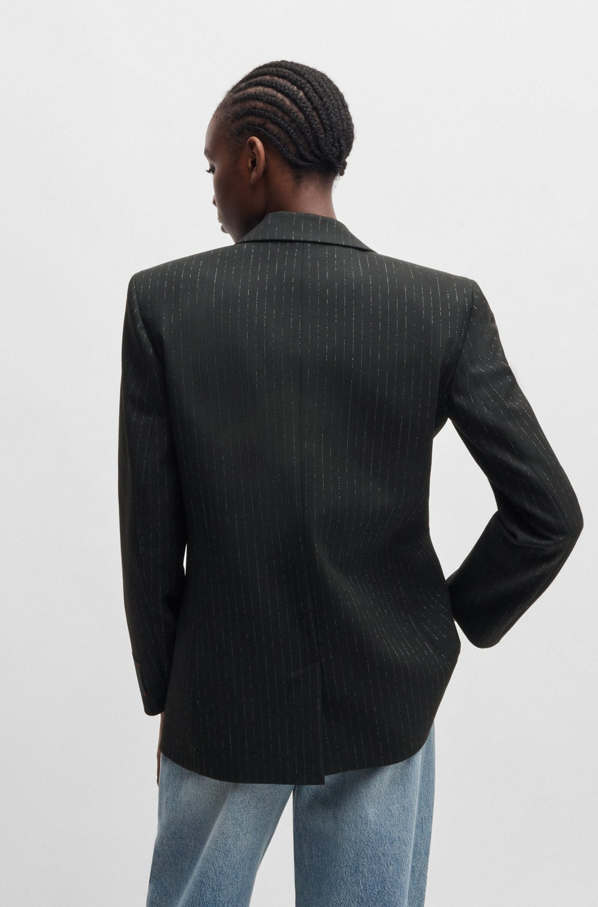 RELAXED-FIT JACKET WITH ALL-OVER SPARKLE PINSTRIPE - 4