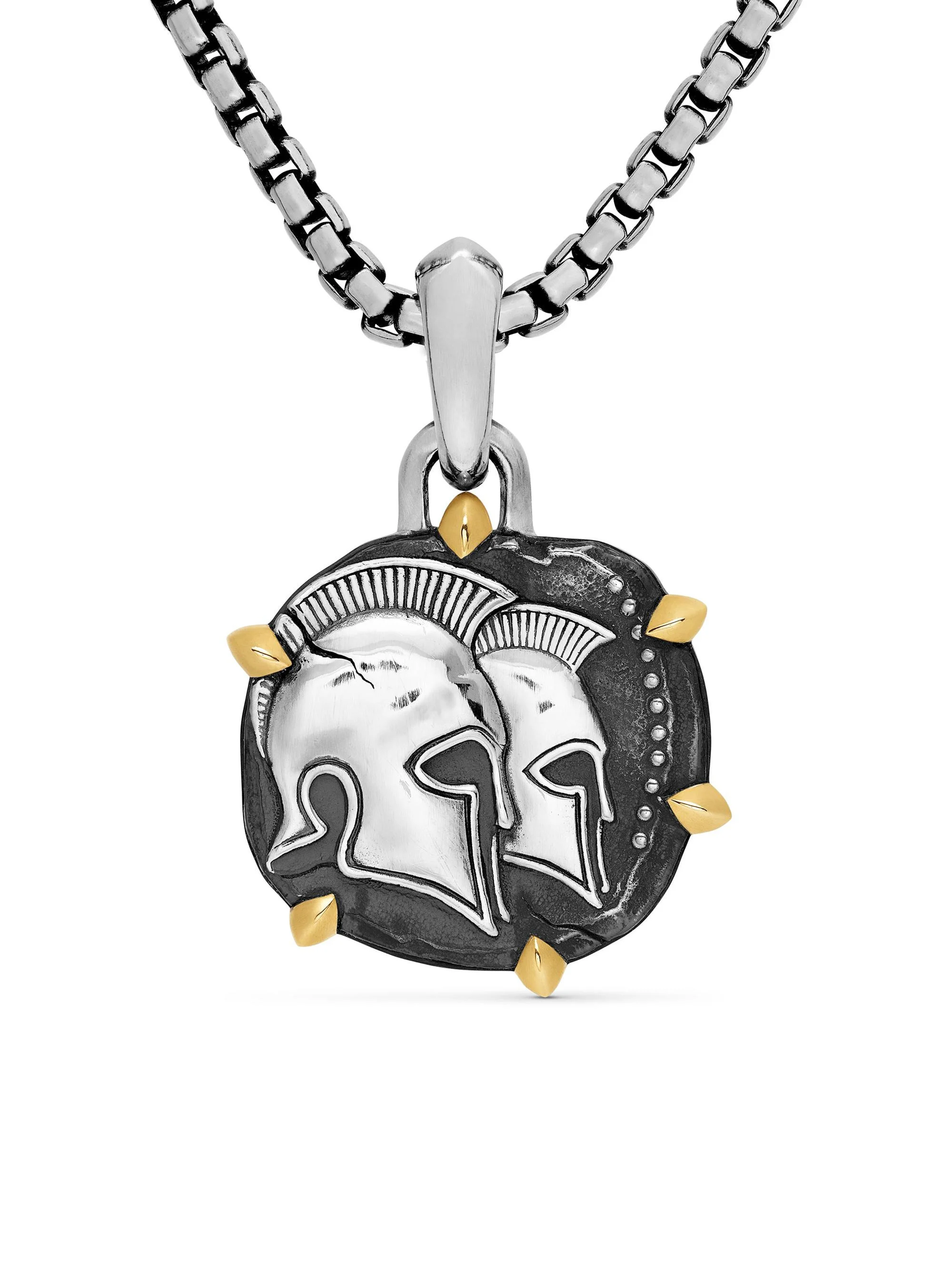 Men's Pisces Amulet in Sterling Silver with 18K Yellow Gold, 33mm - Gemini - 1