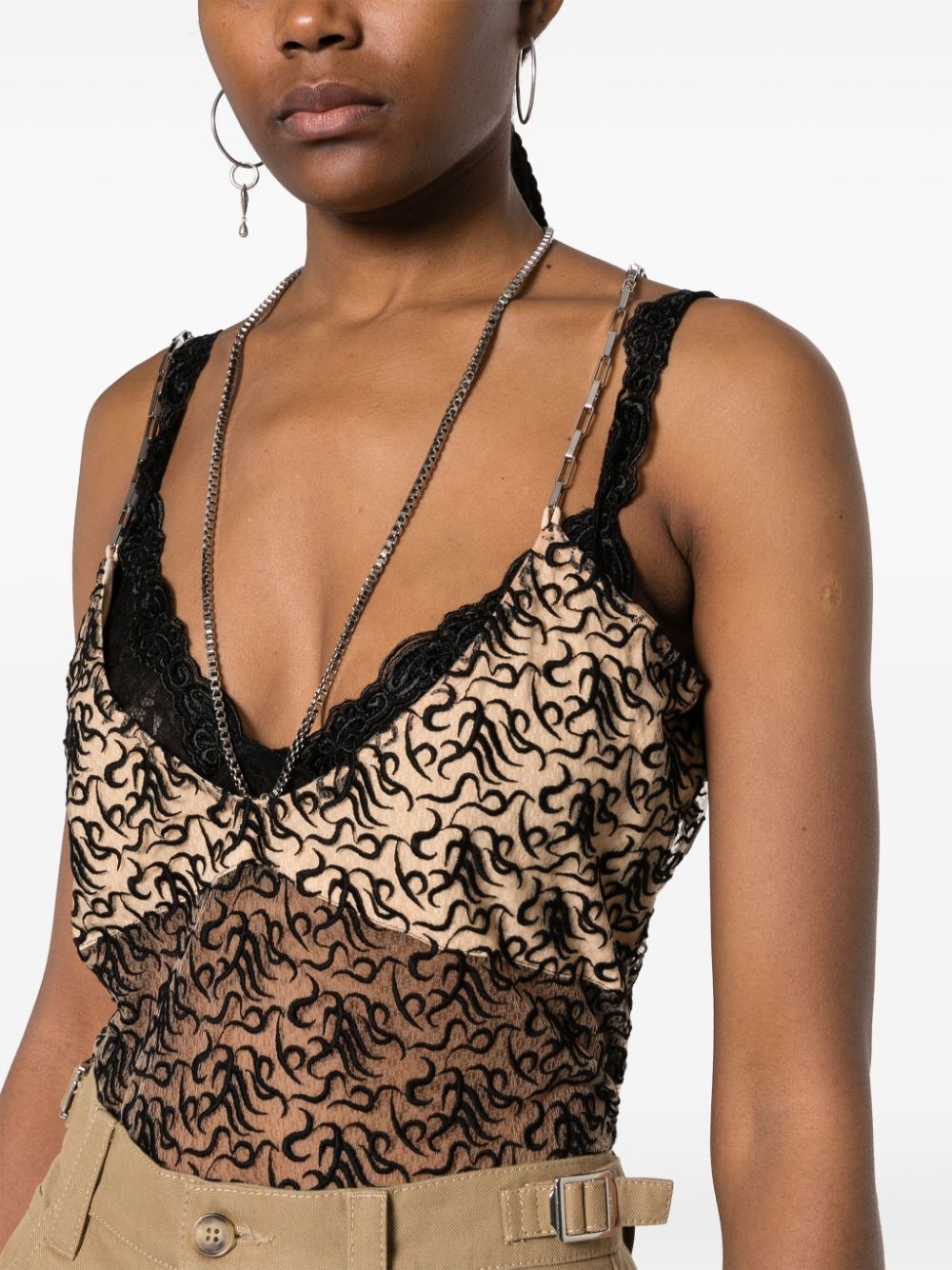 logo-embroidered tulle top - 5