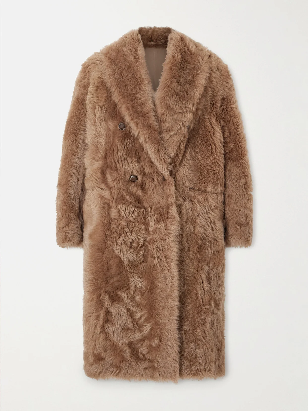 Oversized Shearling Double-breasted Coat - 1