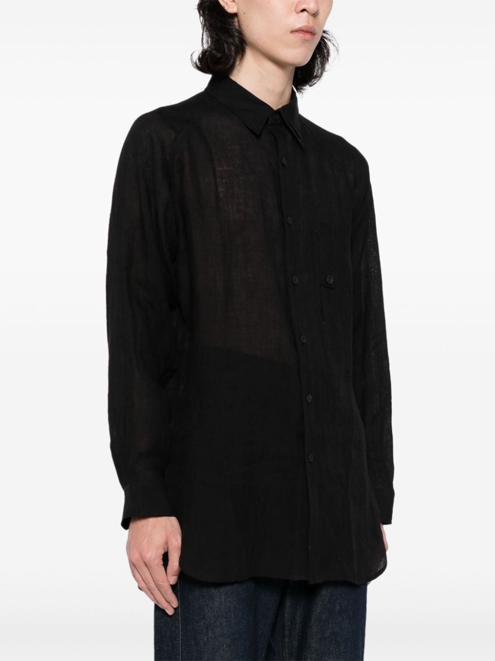 panelled linen shirt - 3