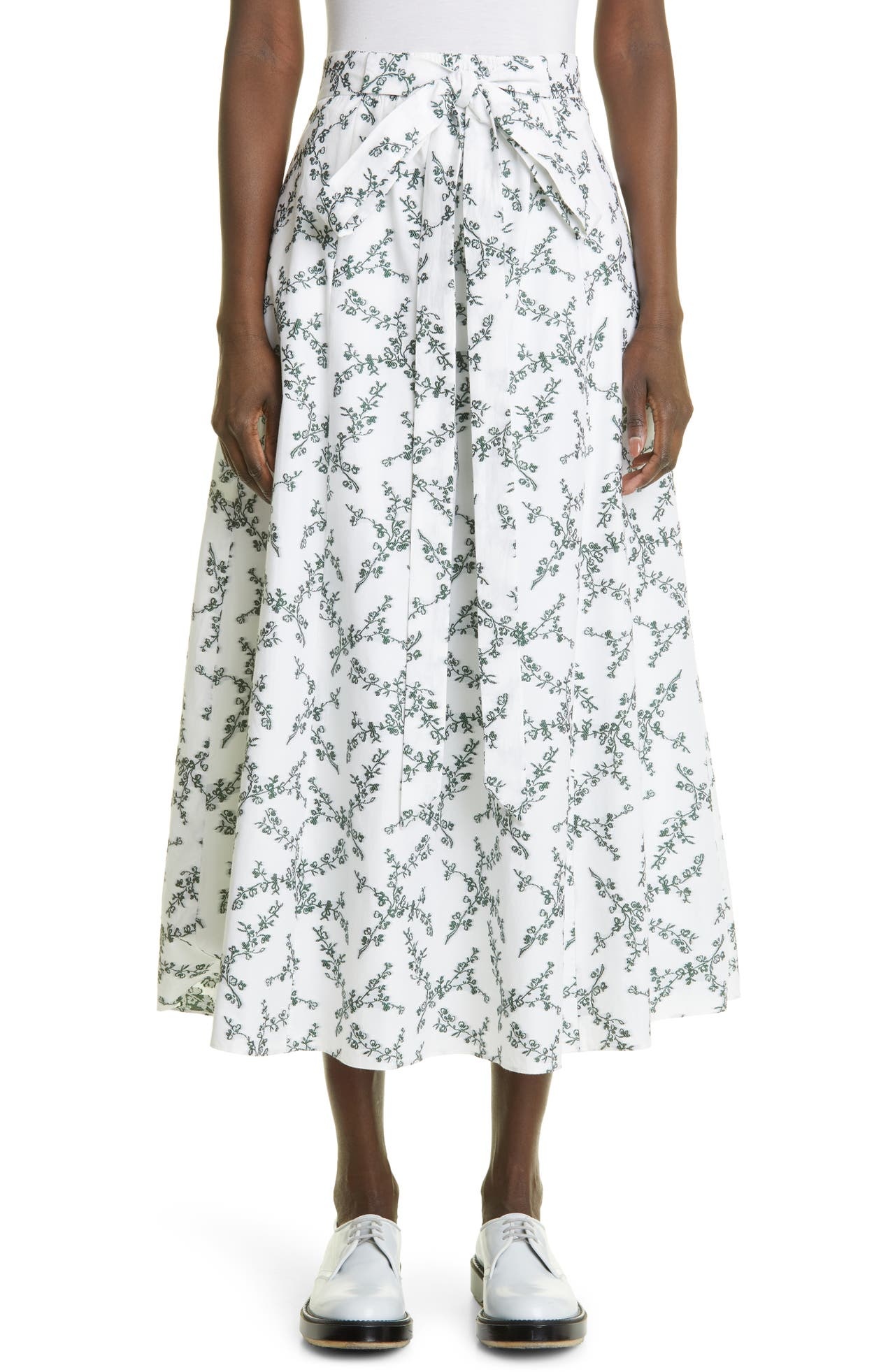 Erdem Bernadette Floral Fil Coupé Midi Skirt in White/Green at Nordstrom - 1