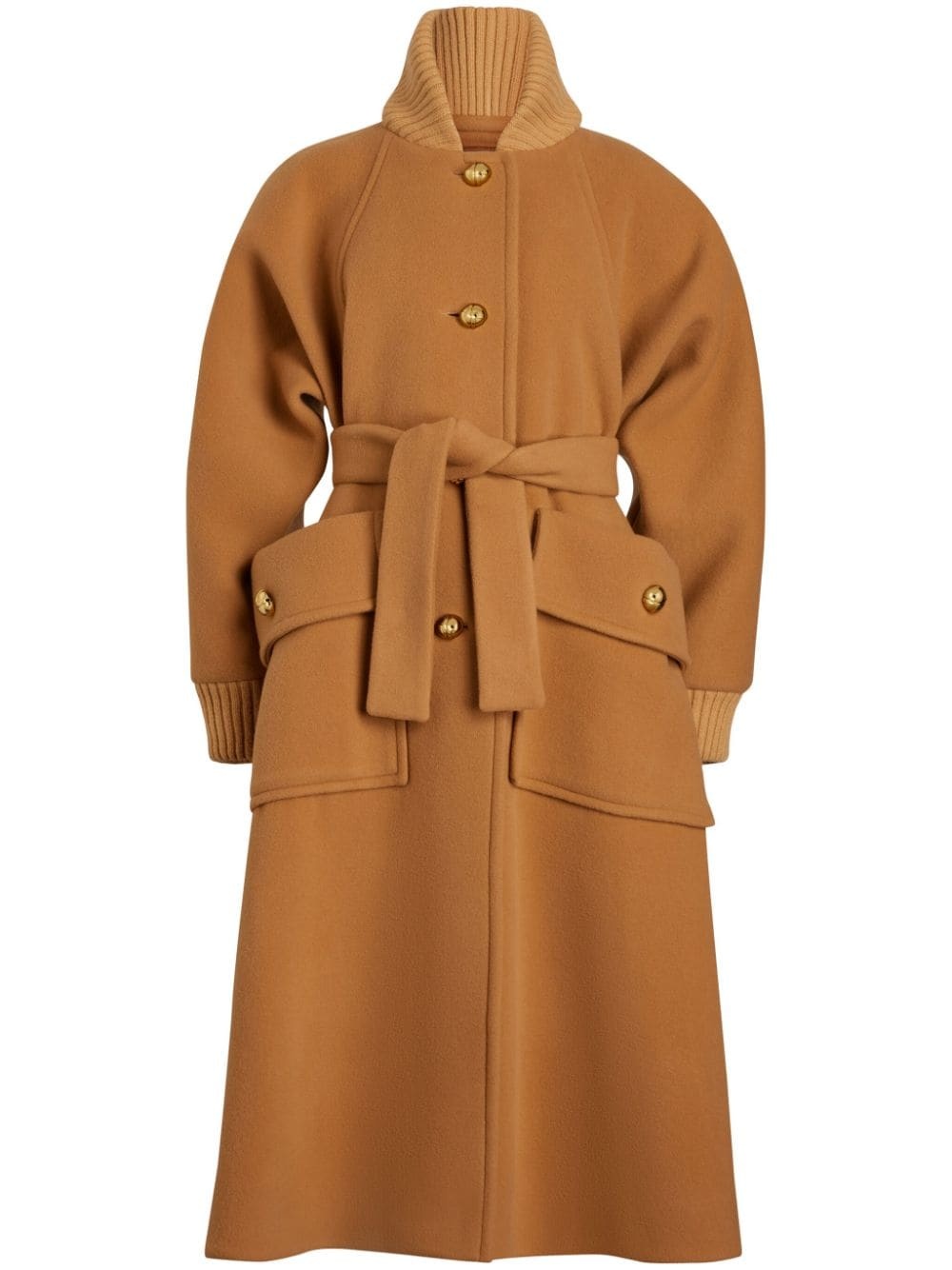ribbed-collar tied-waist coat - 1