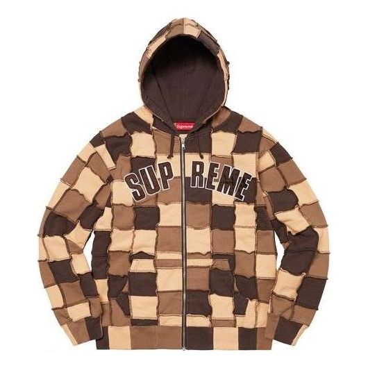 Supreme Reverse Patchwork Zip Up Hooded Sweatshirt 'Brown Tan' SUP-SS22-820 - 1
