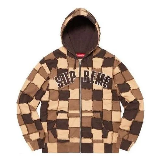 Supreme Reverse Patchwork Zip Up Hooded Sweatshirt 'Brown Tan' SUP-SS22-820 - 1