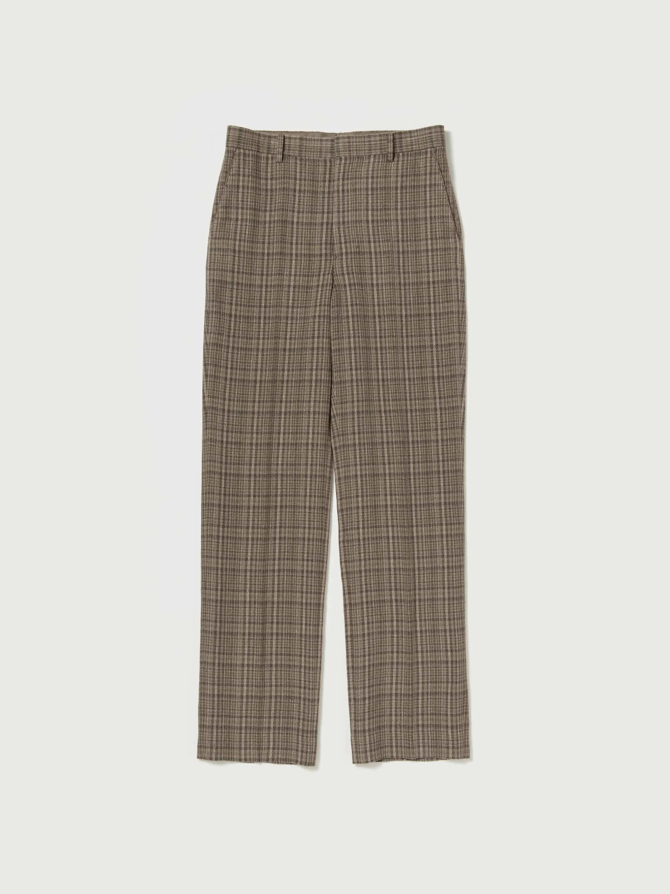 SILK LINEN NEP CHECK SLACKS - 1