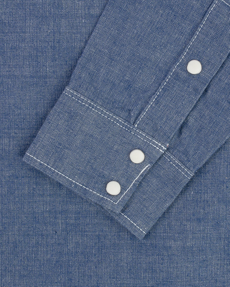 IHSH-13-BLU 10OZ SELVEDGE CHAMBRAY SINGLE YOKE WESTERN SHIRT - BLUE 17
