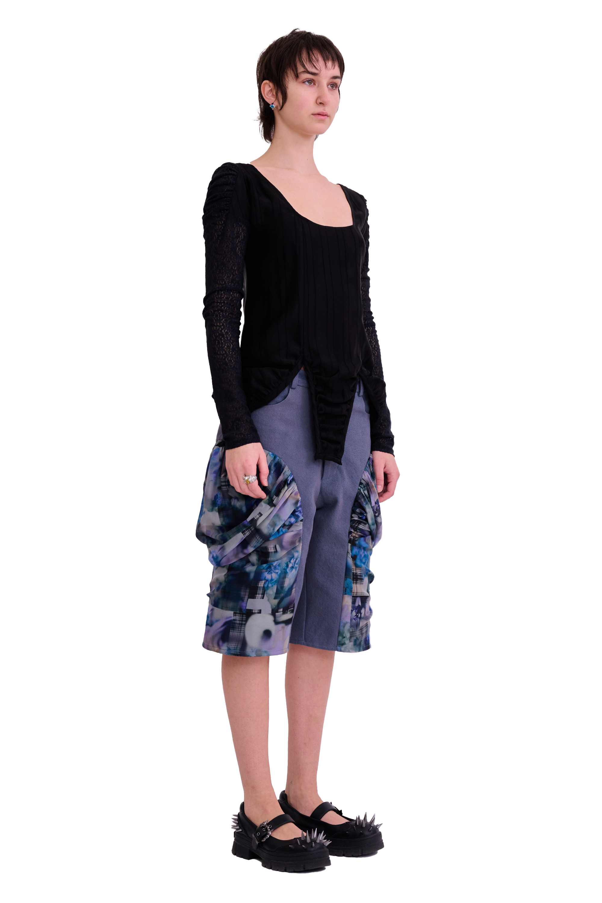 BLACK SATIN STRIPE MAGNOLIA TOP - 6