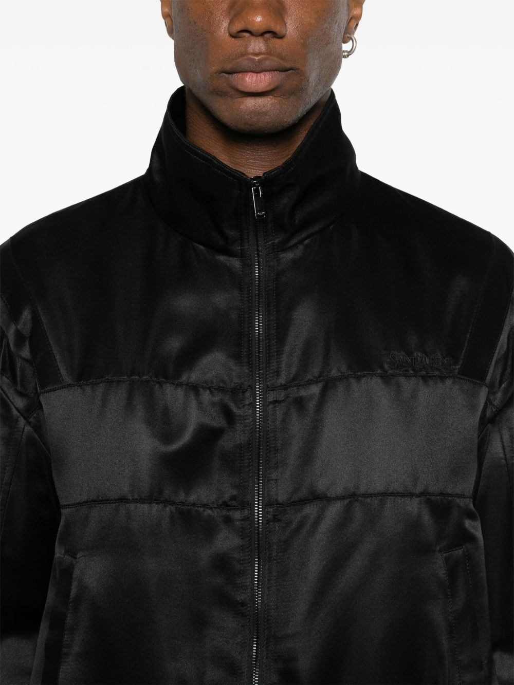 logo-embroidered satin bomber jacket - 5