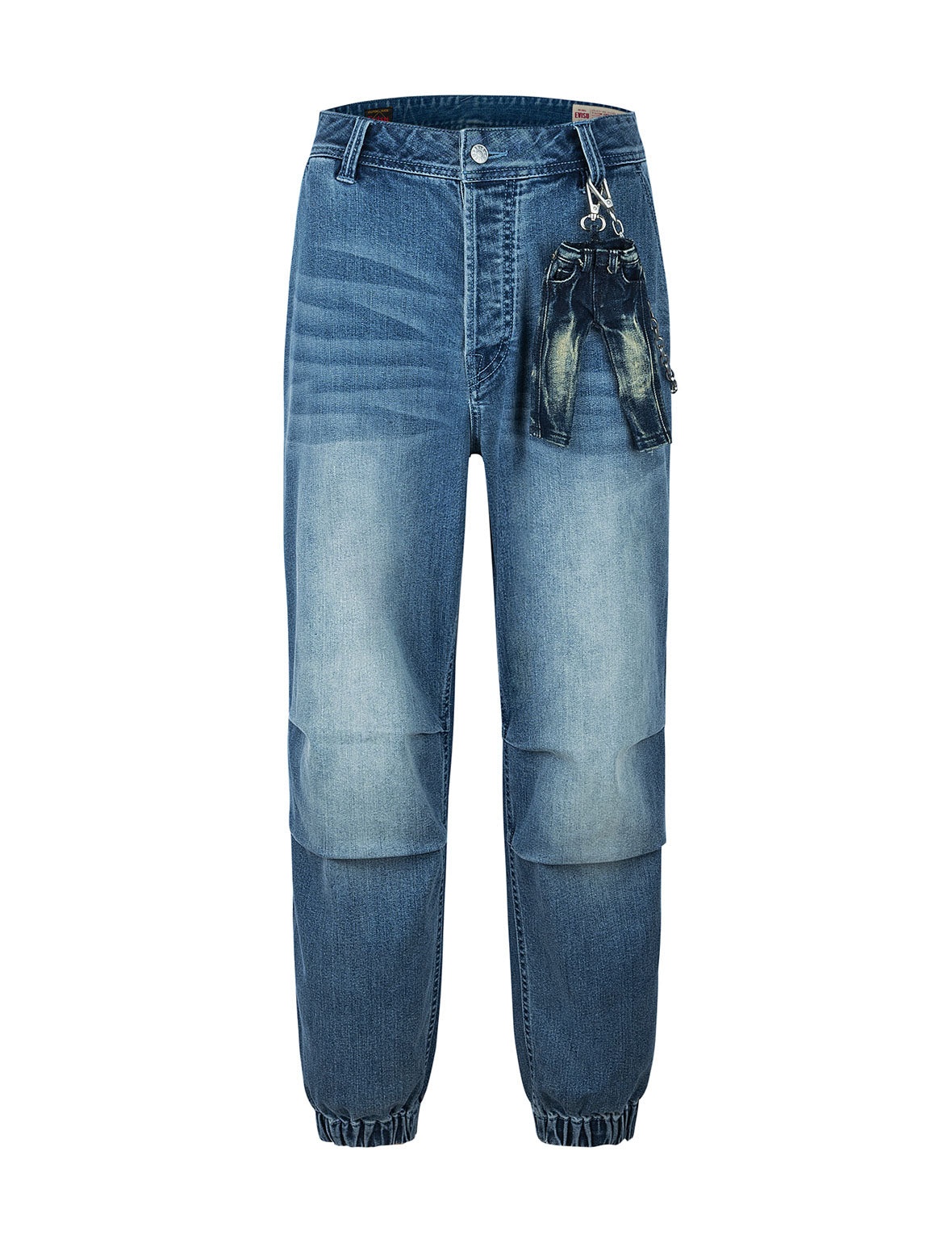 Seagull and Logo Print Loose Fit Denim Joggers - 13