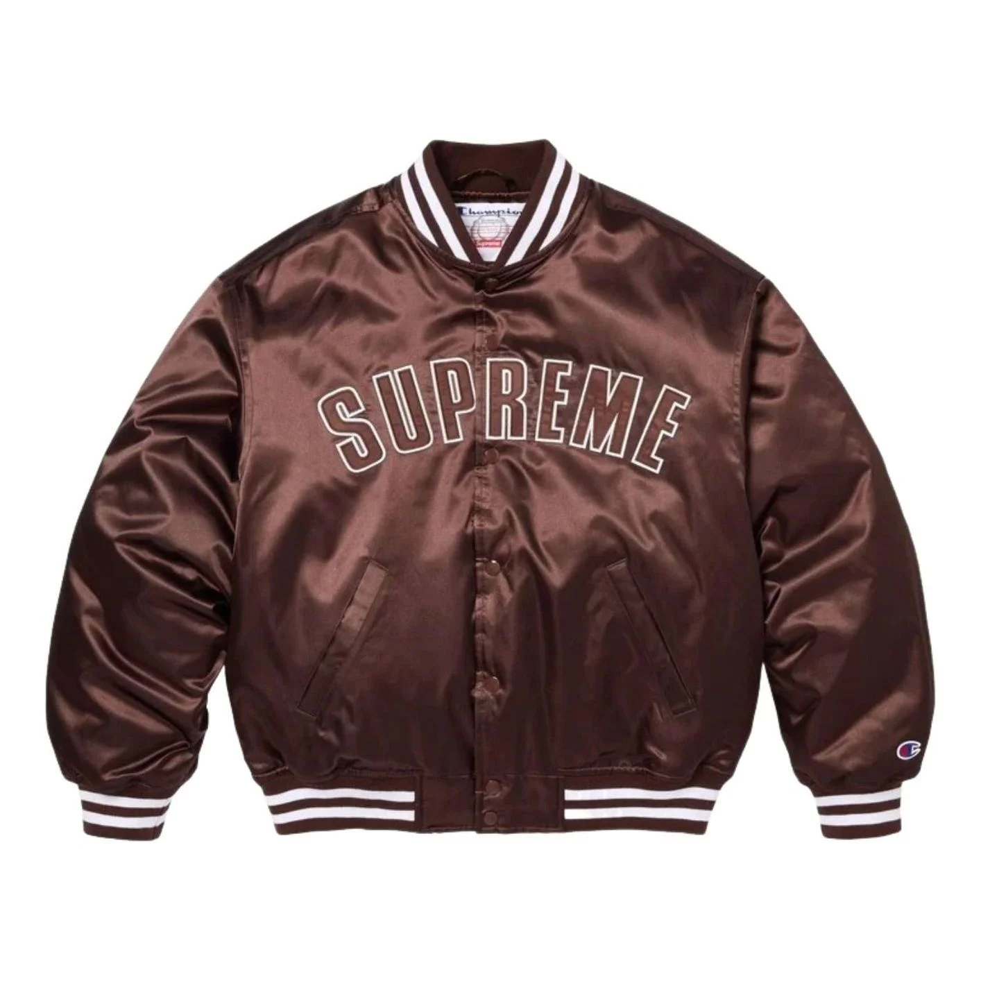 Supreme x Champion SS26 Satin Varsity Jacket 'Brown' SUP-SS26-170-BRN - 1