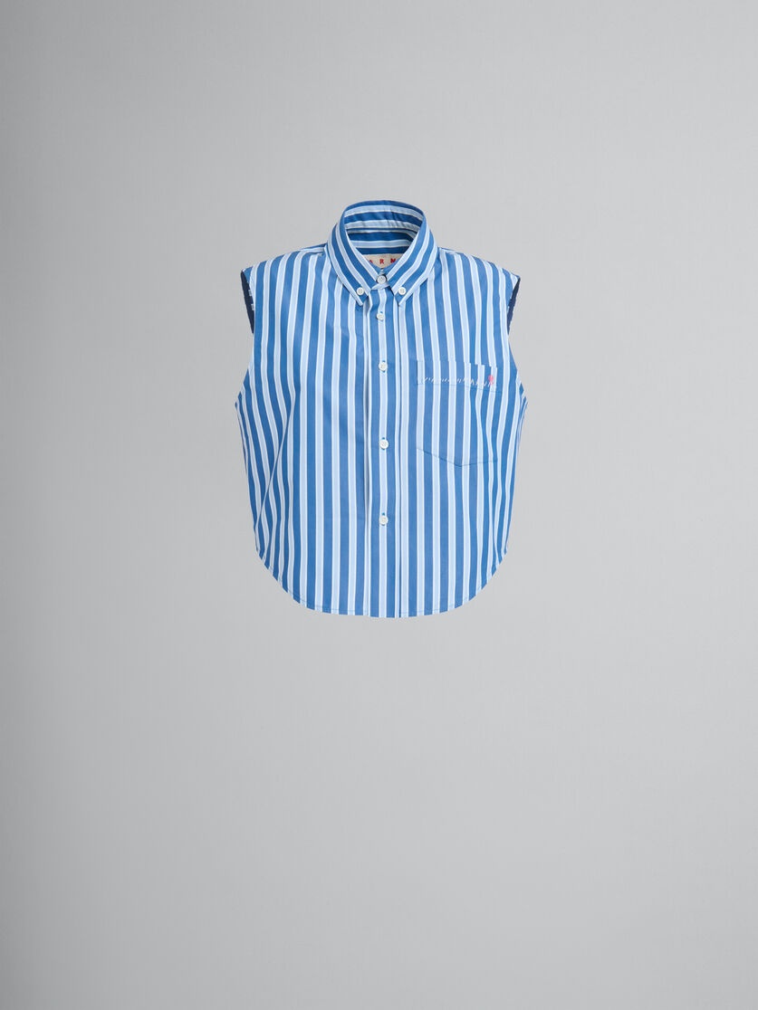 BLUE AND WHITE STRIPED ORGANIC POPLIN SLEEVELESS SHIRT - 1