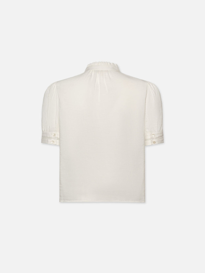 FRAME Ruffle Collar Inset Lace Top in White outlook