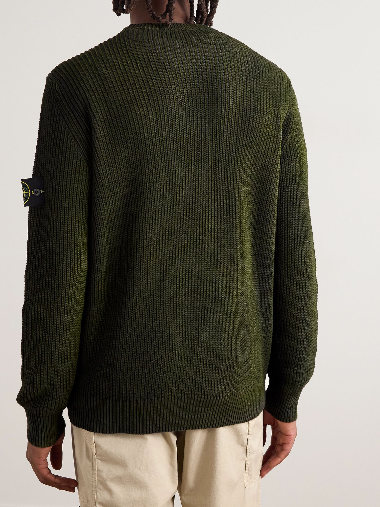 Logo-Appliquéd Ribbed Cotton Sweater Green - 3