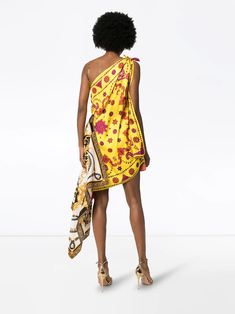 mixed print draped asymmetric dress - 4