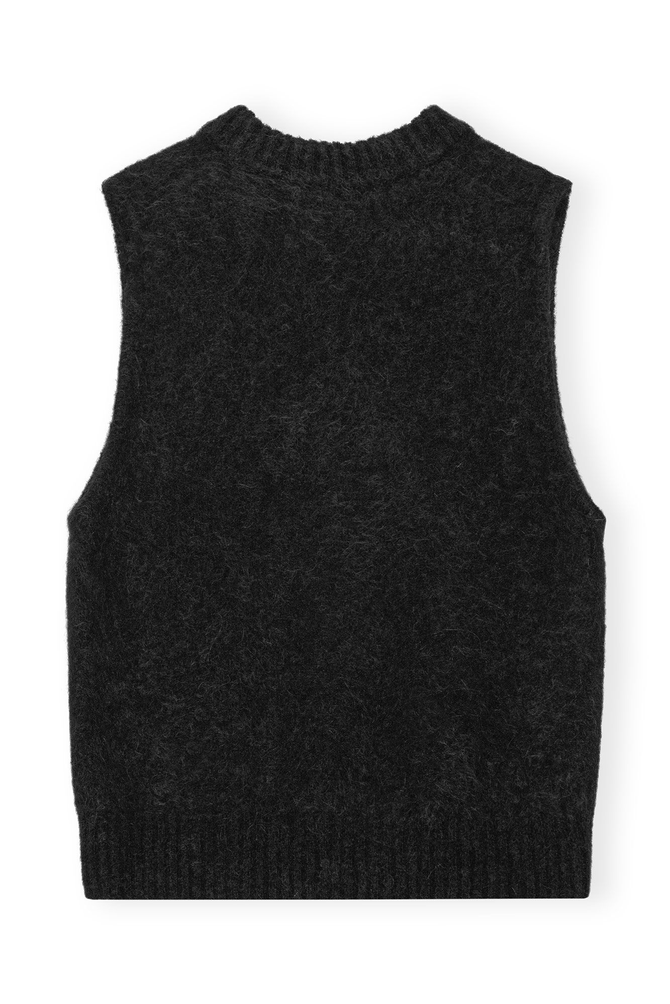 BLACK BRUSHED ALPACA O-NECK VEST - 2