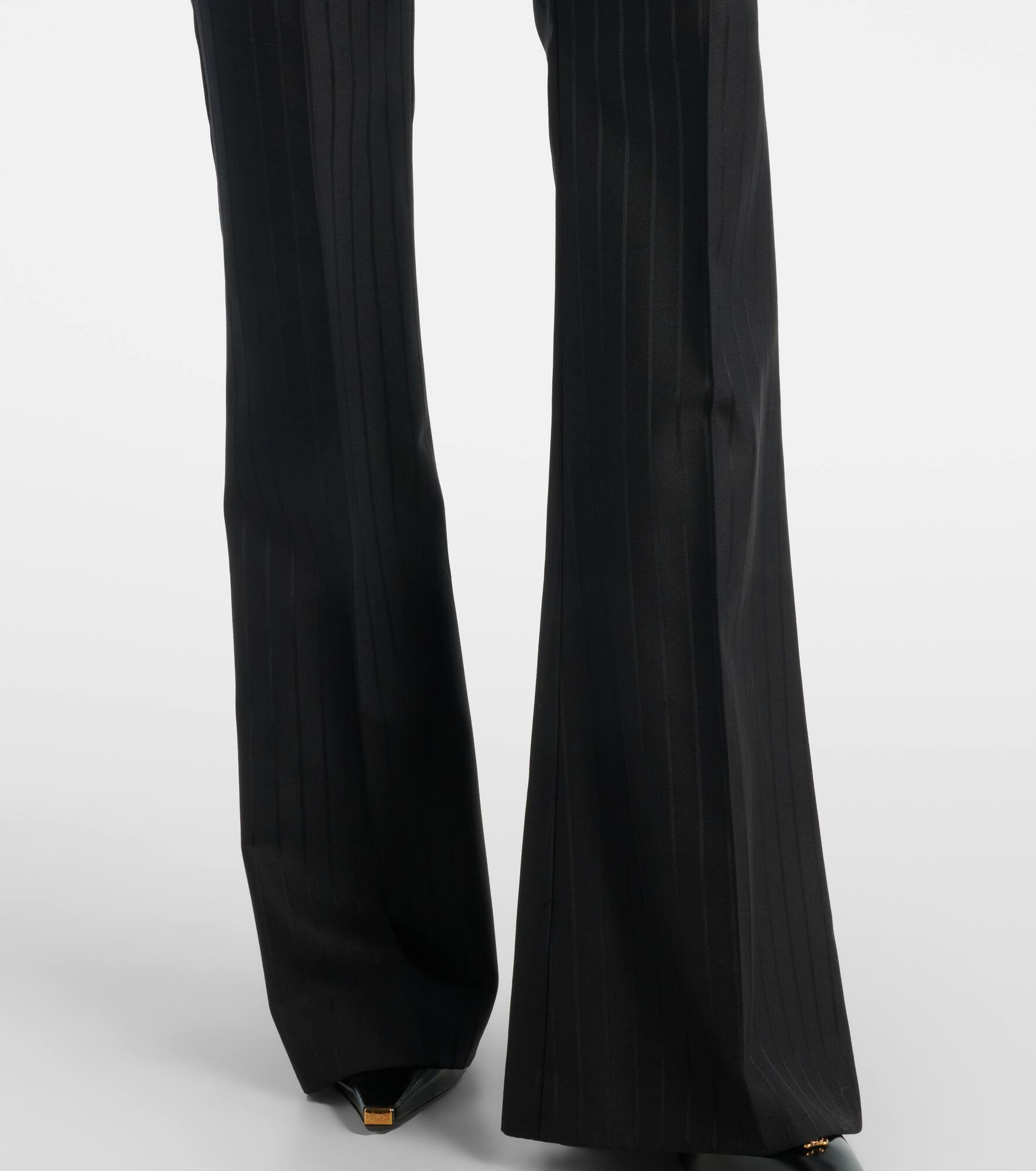 Embellished pinestripe wool flared pants - 5