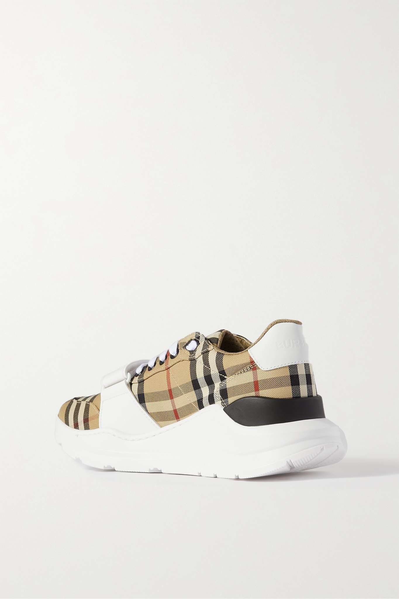 Leather-trimmed checked canvas sneakers - 2