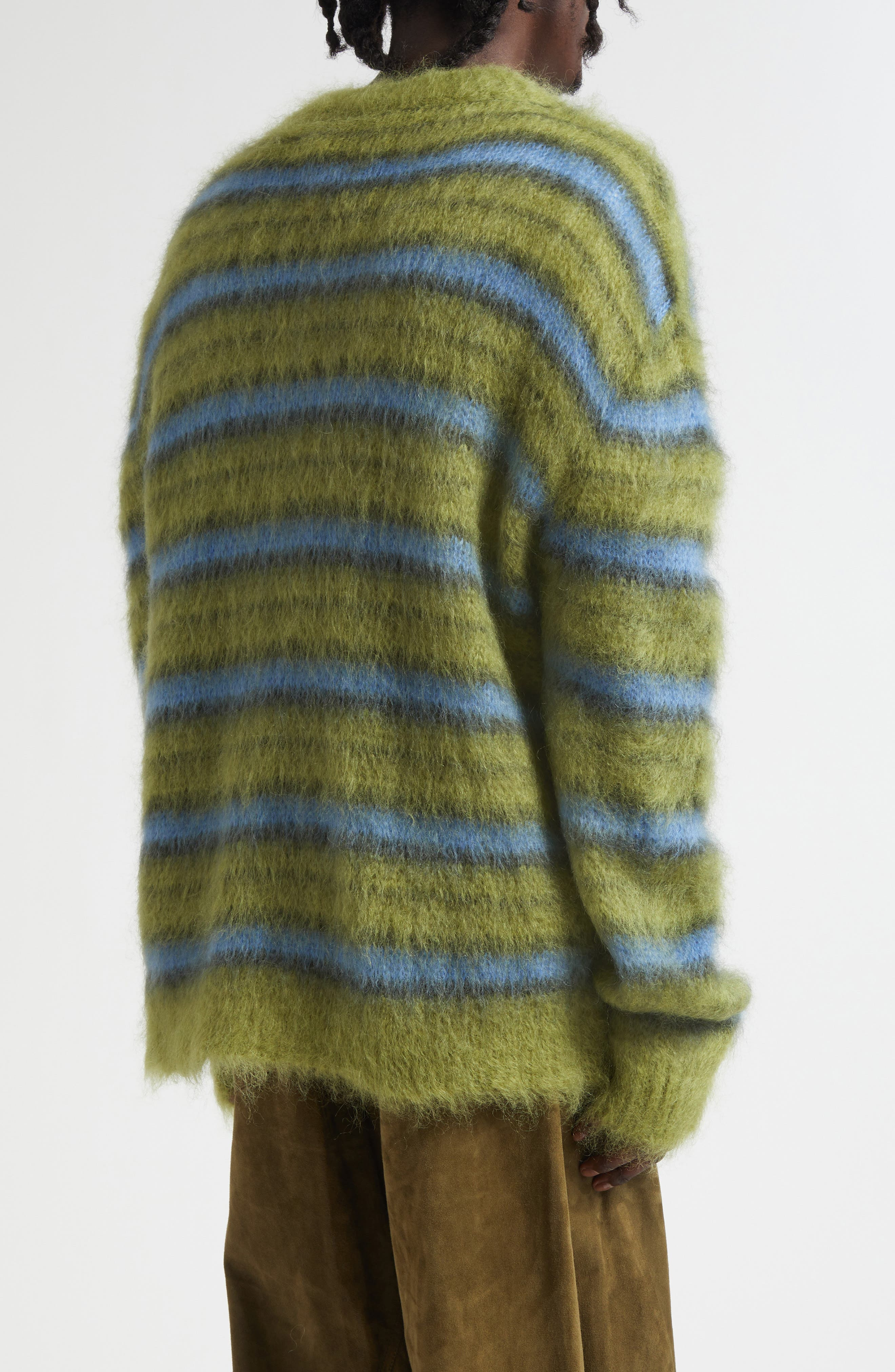 Marni Stripe Mohair Blend Crewneck Sweater in Green at Nordstrom - 3