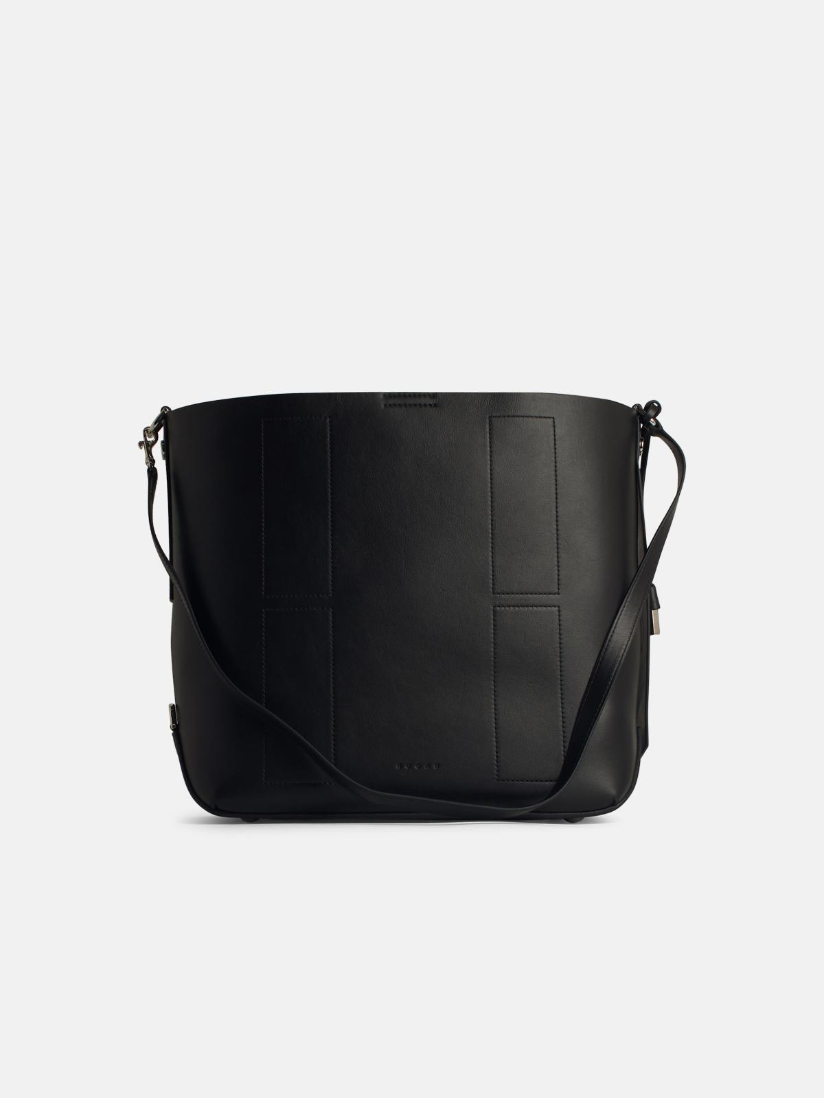 'H01' BLACK LEATHER CROSSBODY BAG - 3