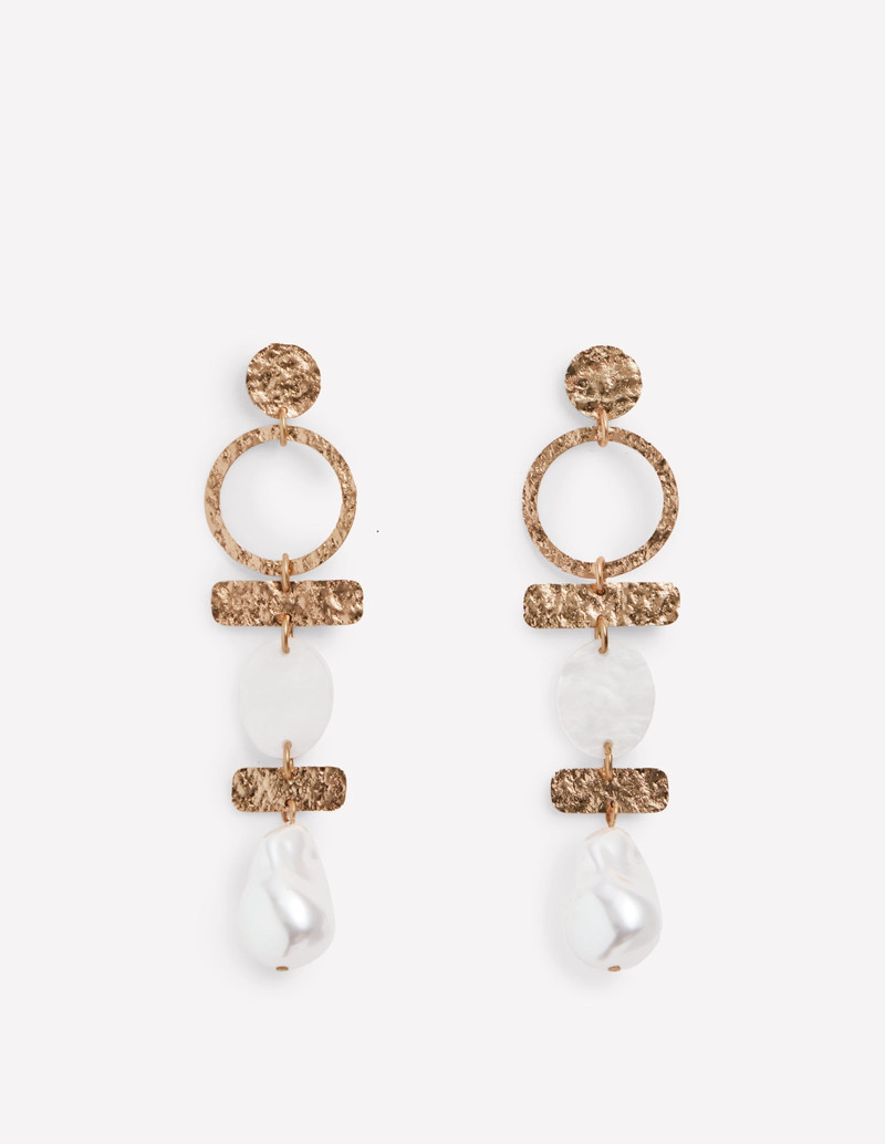Statement Drop Earrings-Gold Colour/ Faux Pearl 1