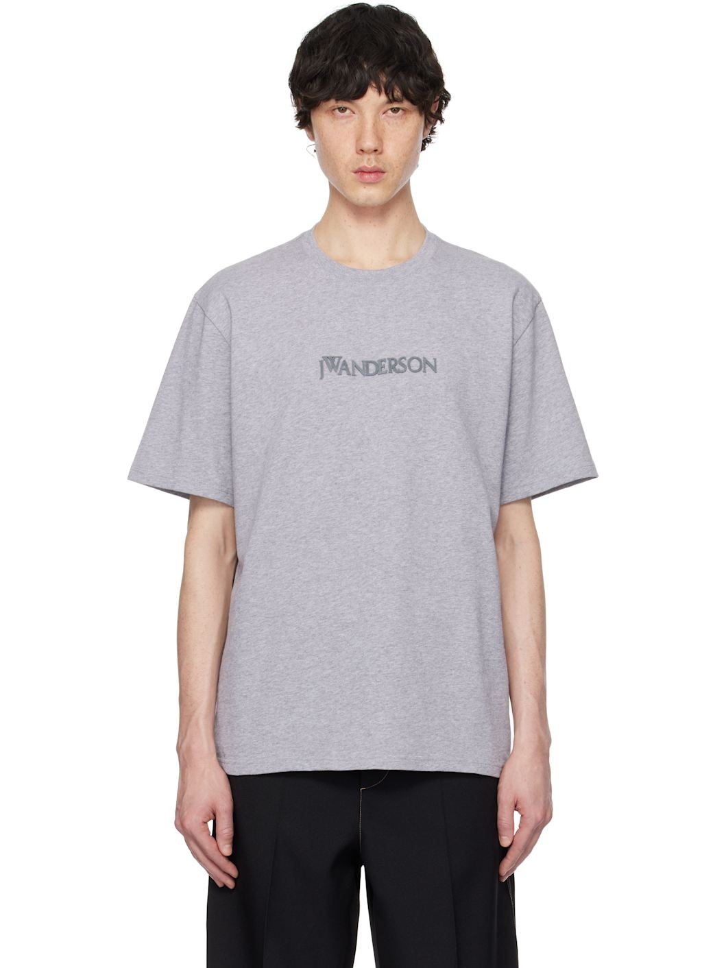 Gray Logo Embroidery T-shirt - 1