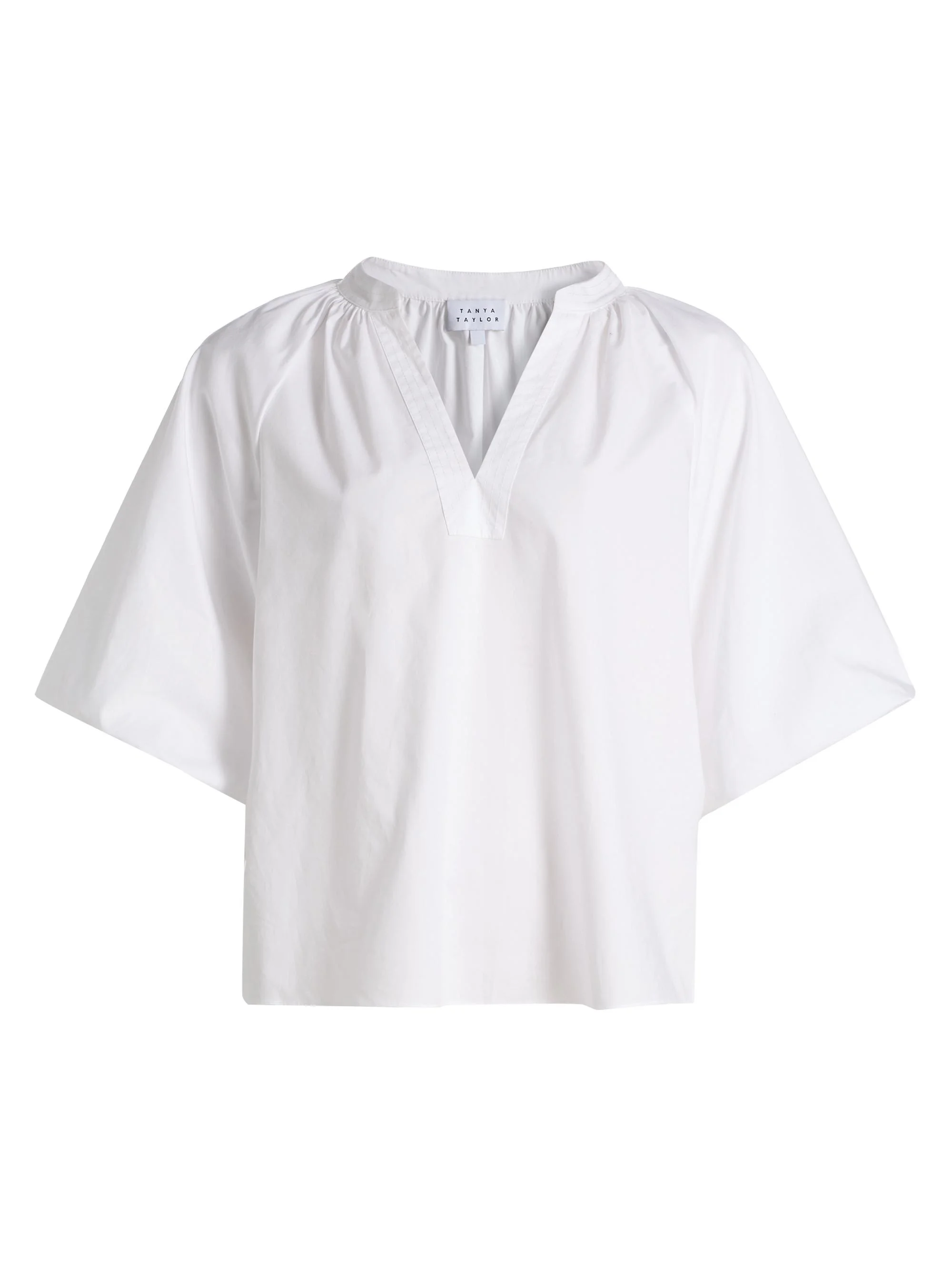 Women's Marine Cotton Balloon-Sleeve Top - Optic White - 1
