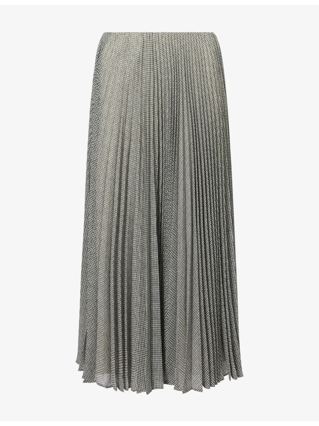 Houndstooth-Print Pleated Woven Midi Skirt - 1