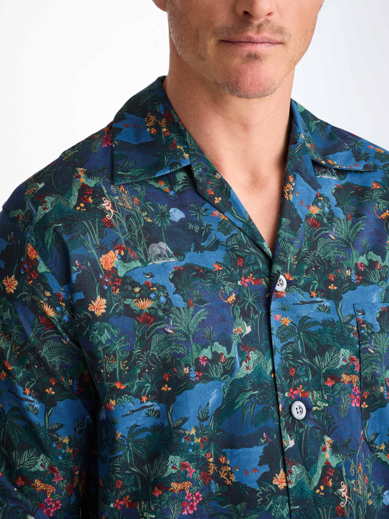 Men's Classic Fit Pajamas Cotton Batiste Multi Midnight Jungle Print 5