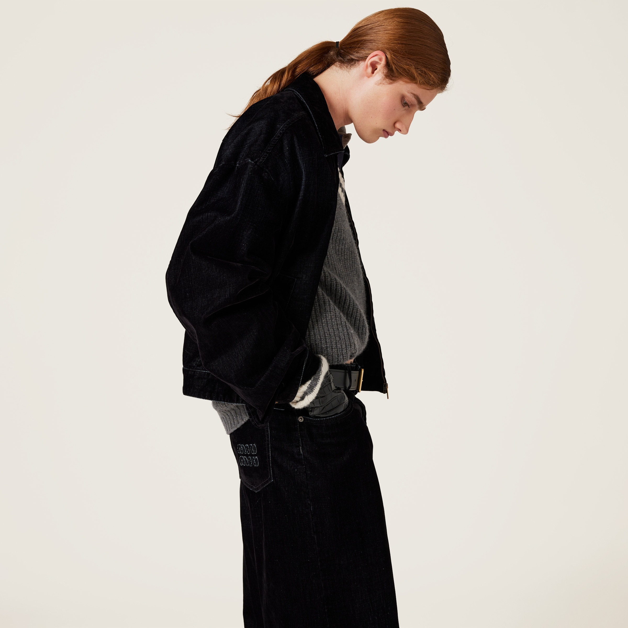 Washed flocked chambray pants - 4