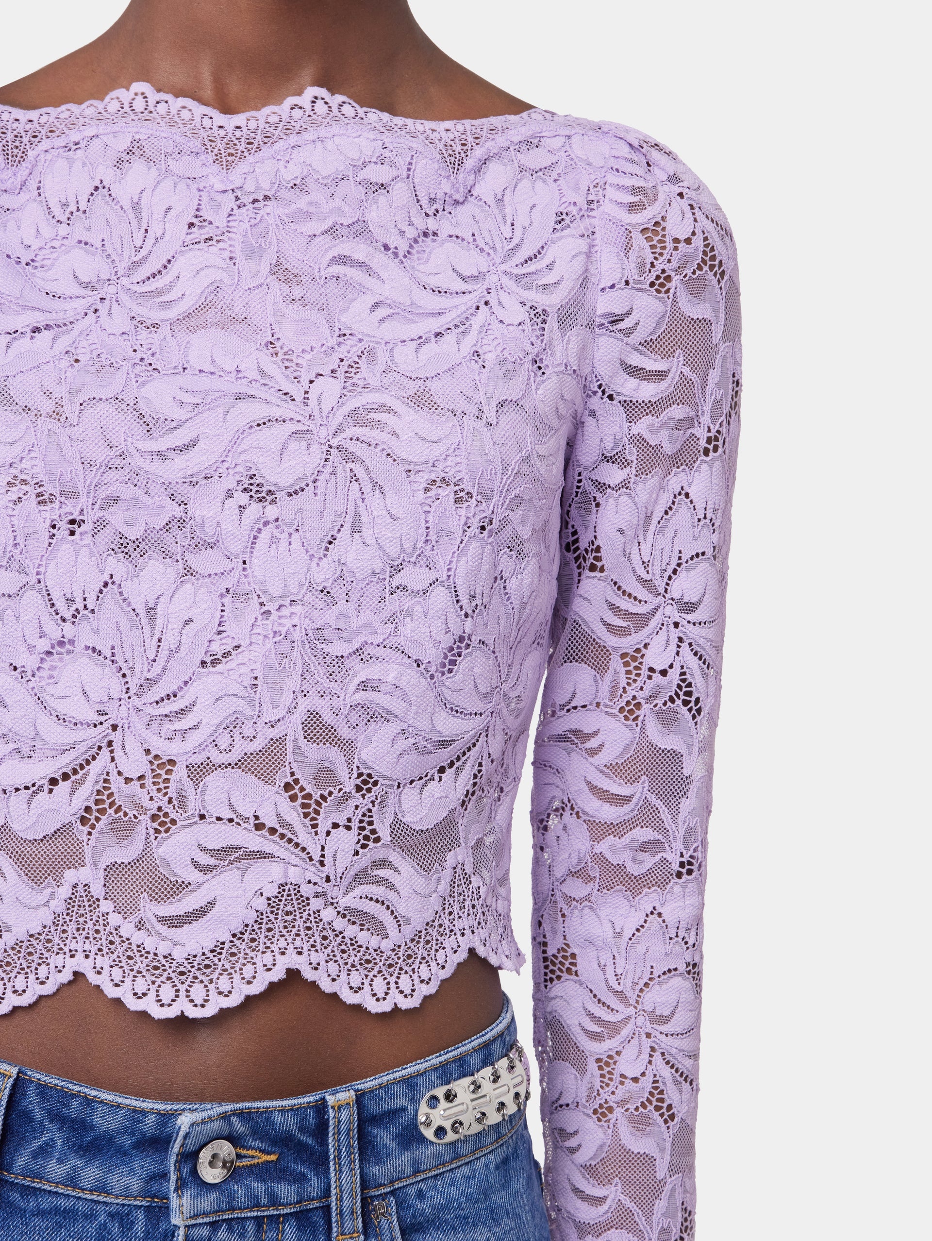 LAVENDER LONG-SLEEVED CROP TOP IN LACE - 3
