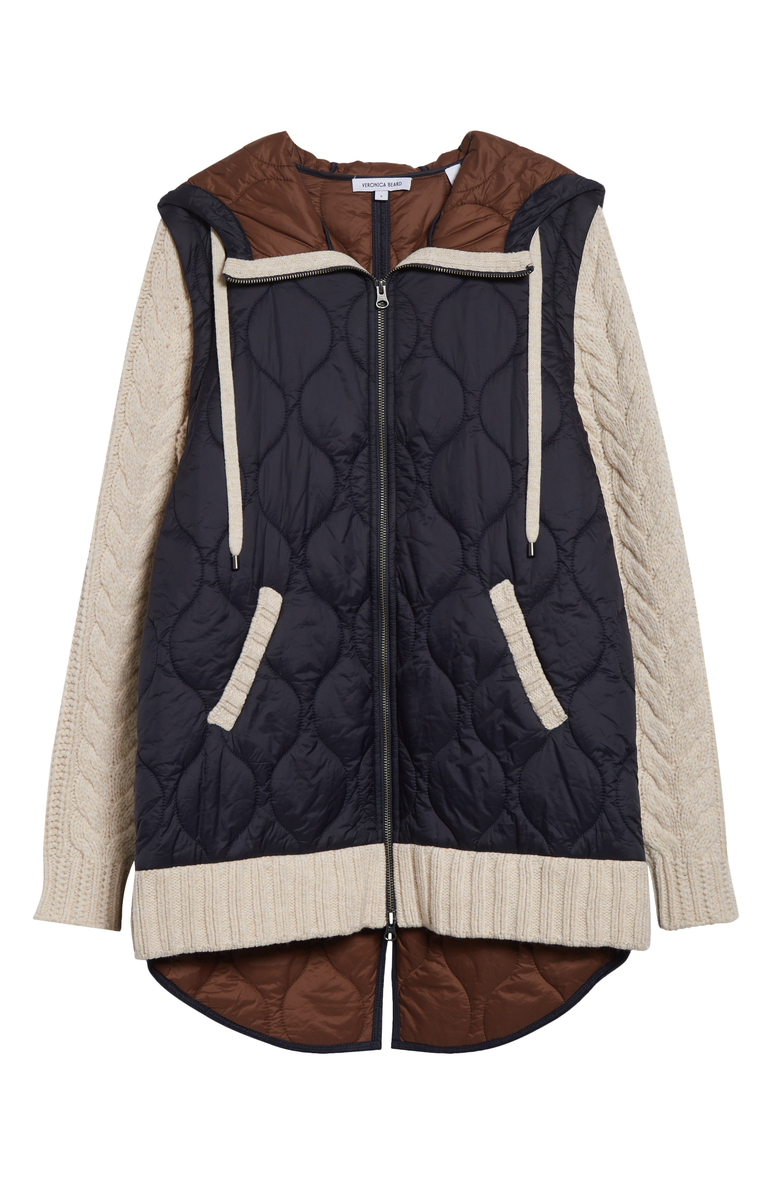 Veronica Beard Barrows Mixed Media Hooded Zip-Up Jacket in Navy Heathered Sand at Nordstrom - 7