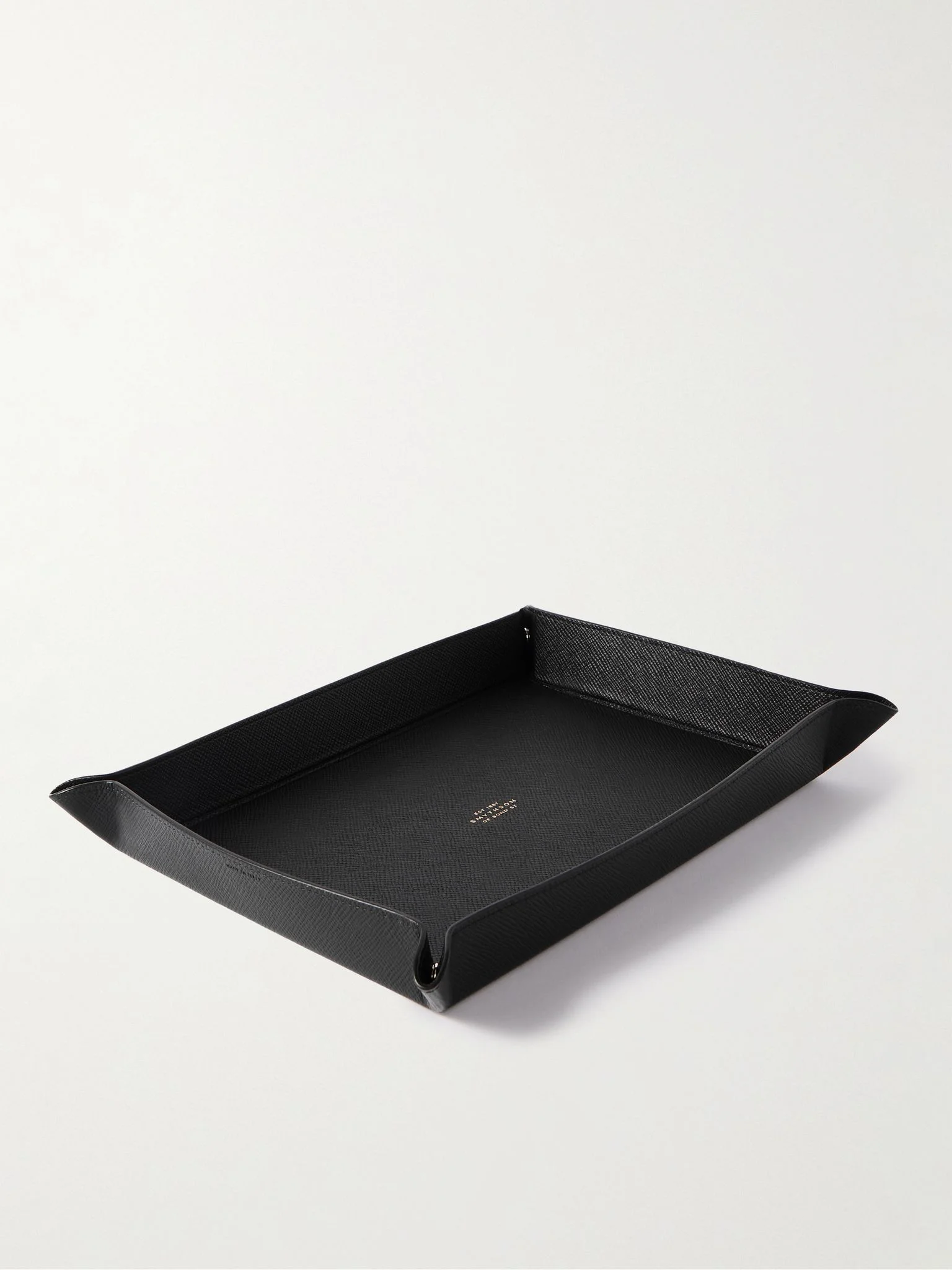 Large Panama Cross-Grain Leather Trinket Tray Black - 1