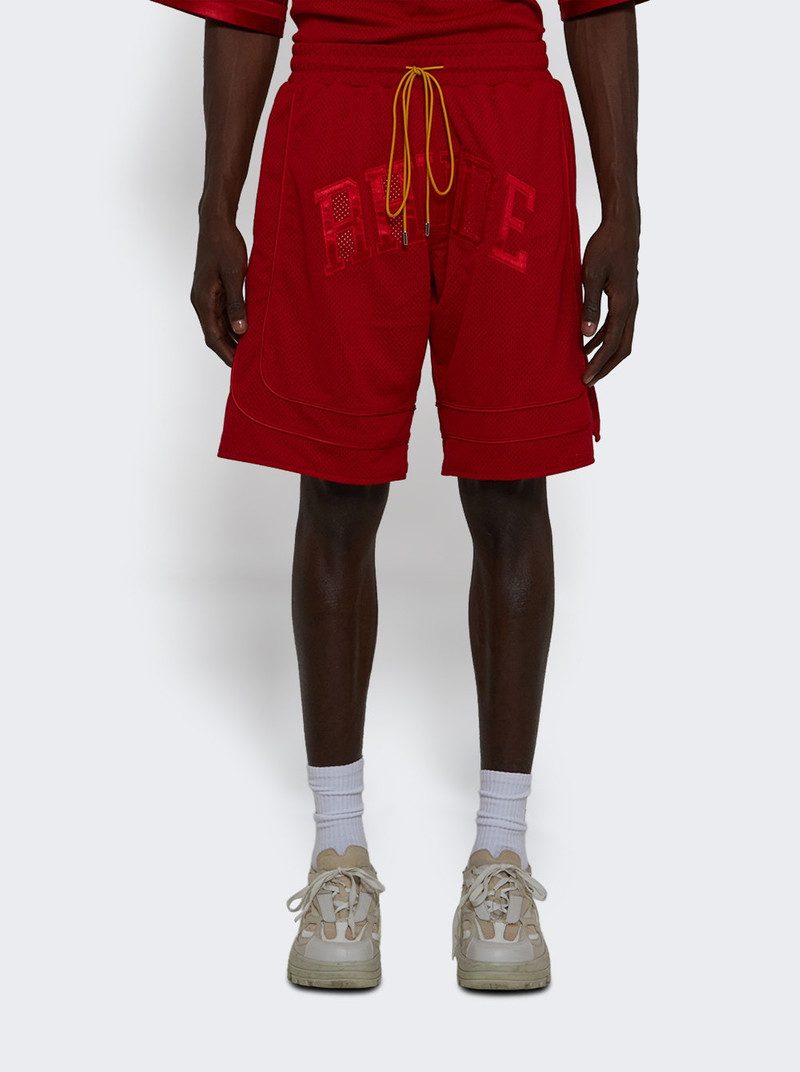 Rhude Baggy Mesh Collegiate Logo Shorts Red outlook
