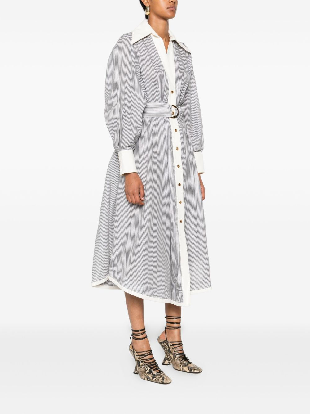 striped belted shirt dress - 3