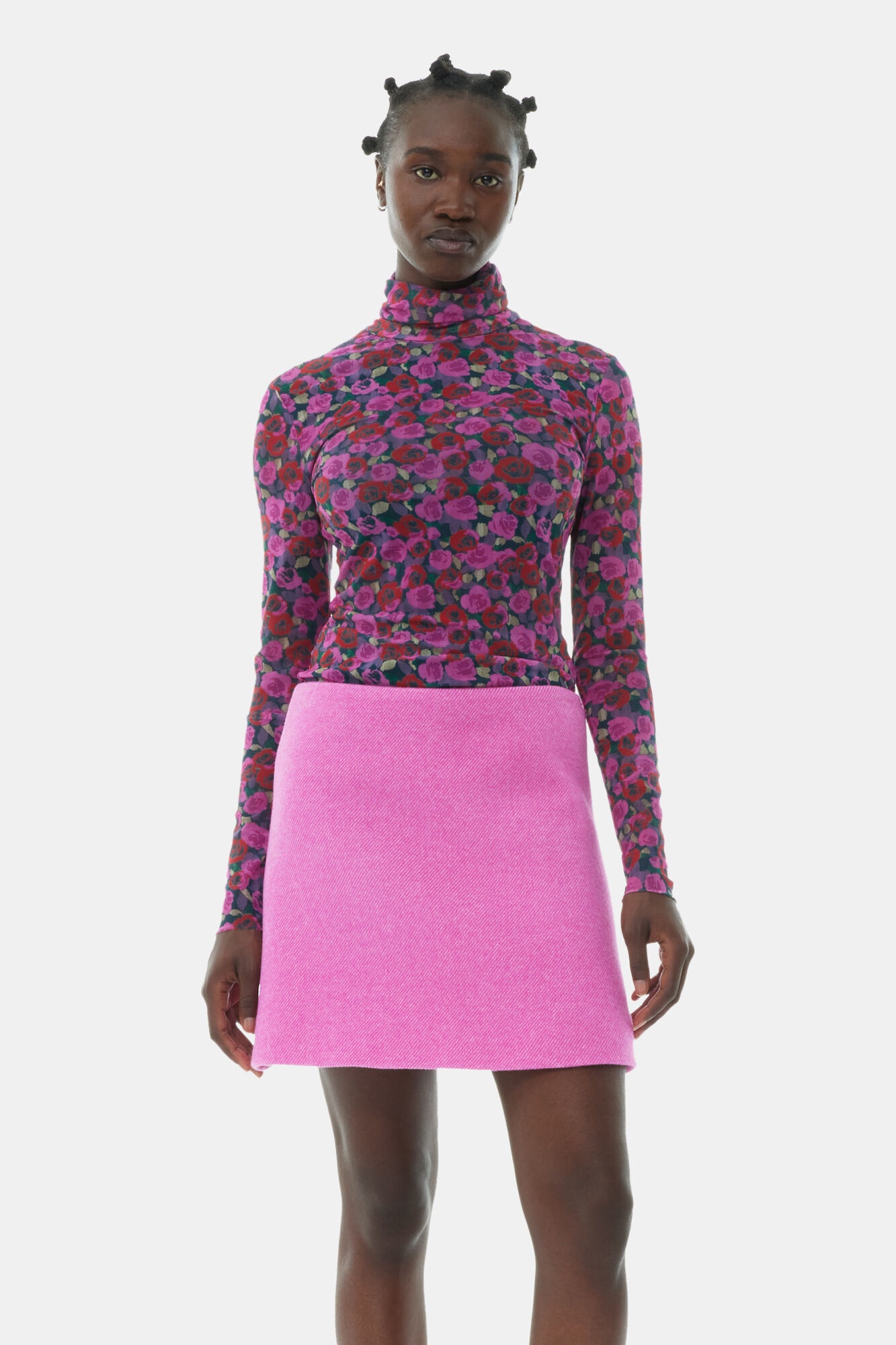 PINK TWILL WOOL SUITING MINI SKIRT - 3