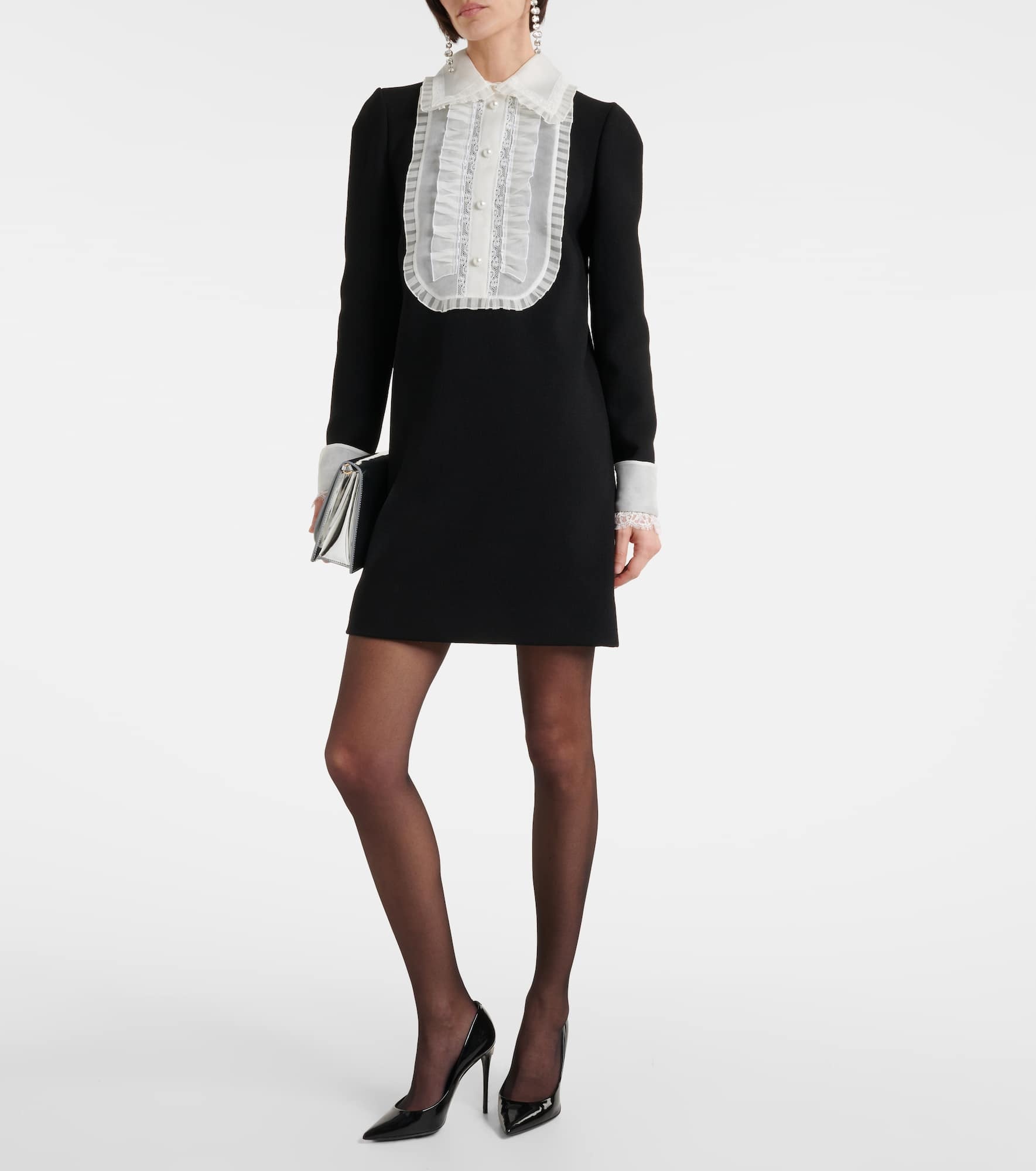 Organza-trimmed crêpe minidress - 2