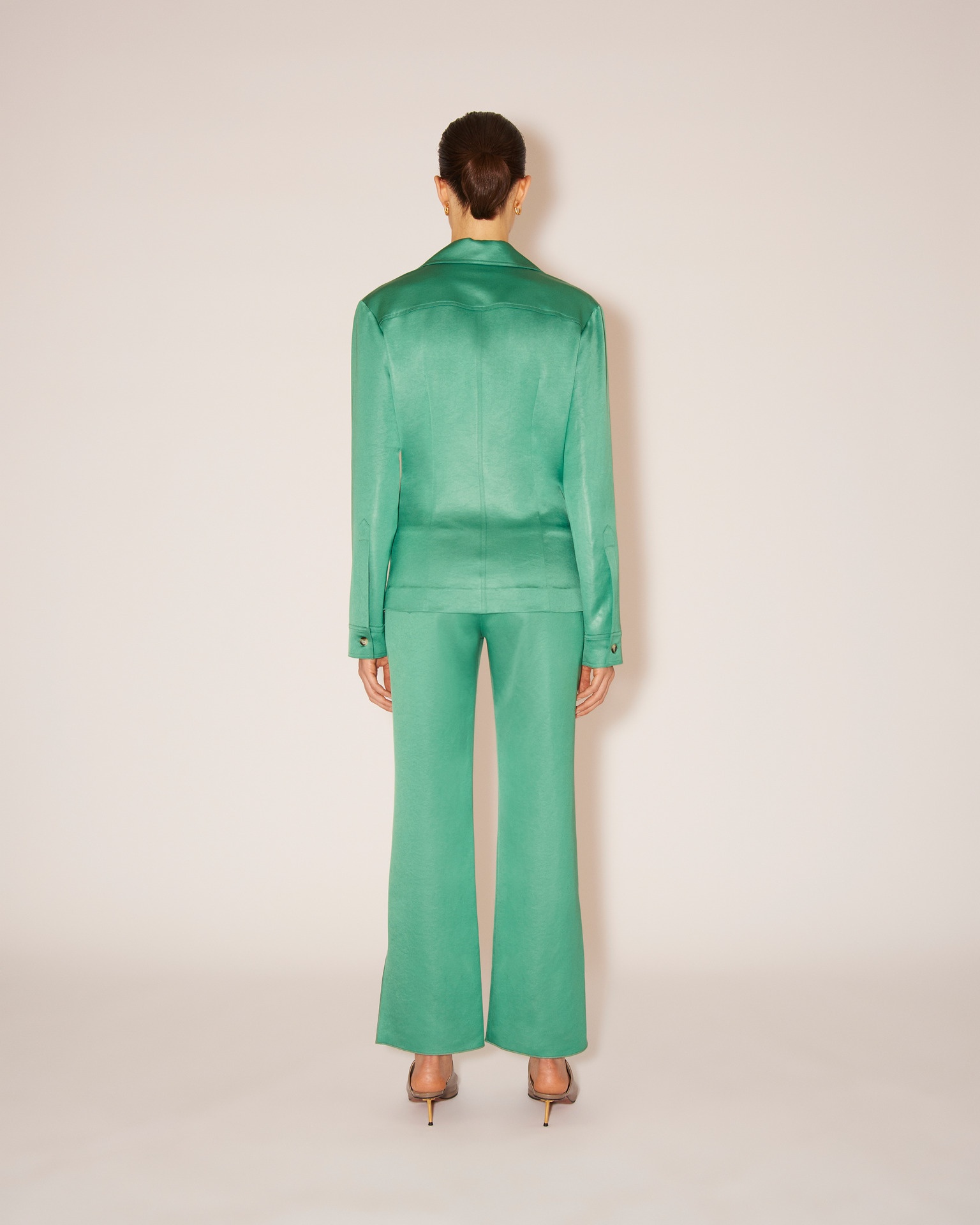 TOSCA - Glossy satin patch pocket shirt - Green - 4