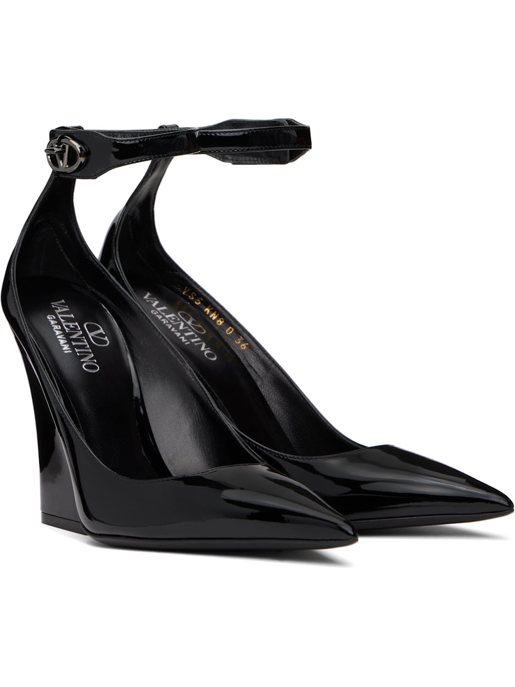 Black Ankle Strap Patent Leather Heels - 4