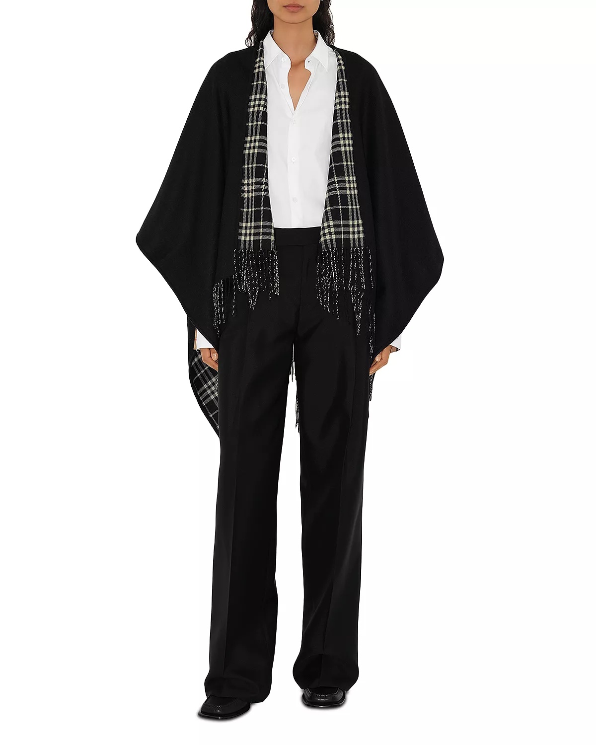 Reversible Check Wool Cape - 2