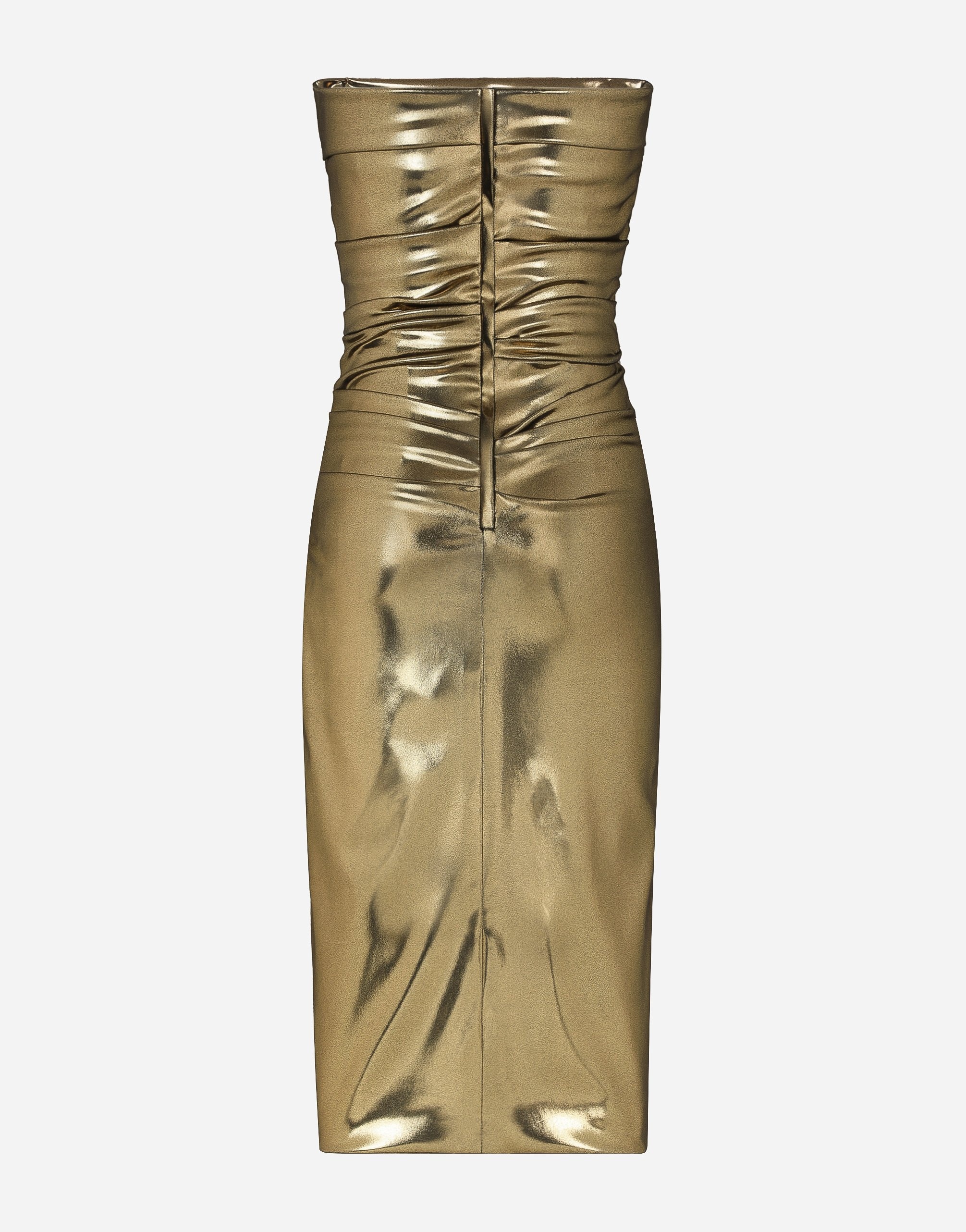 Foiled satin strapless calf-length dress - 2