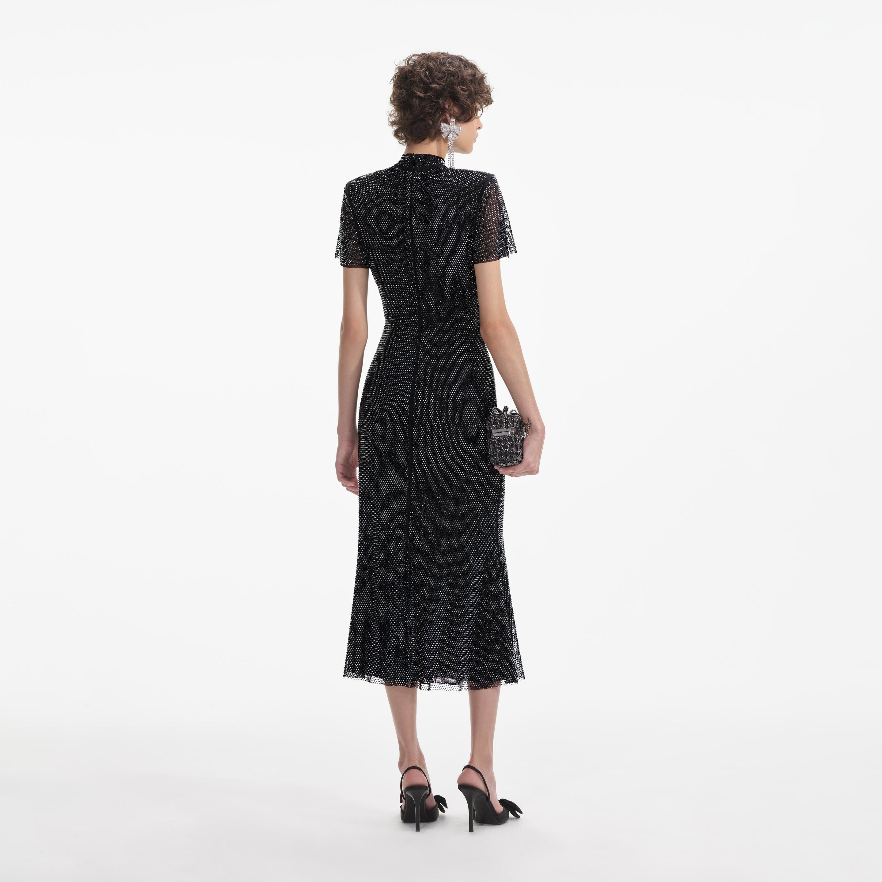 ワンピース SELF PORTRAIT 'Black Rhinestone Mesh Midi' dress Black Square Rhinestone Mesh Midi Dress | Self-Portrait