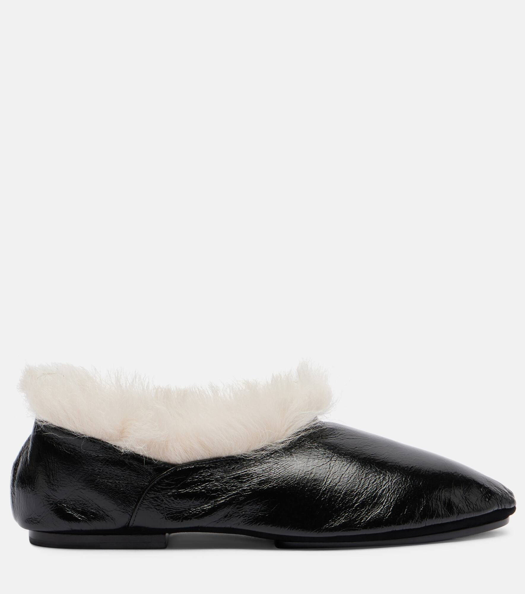 Shearling-trimmed leather slip-on shoes - 4