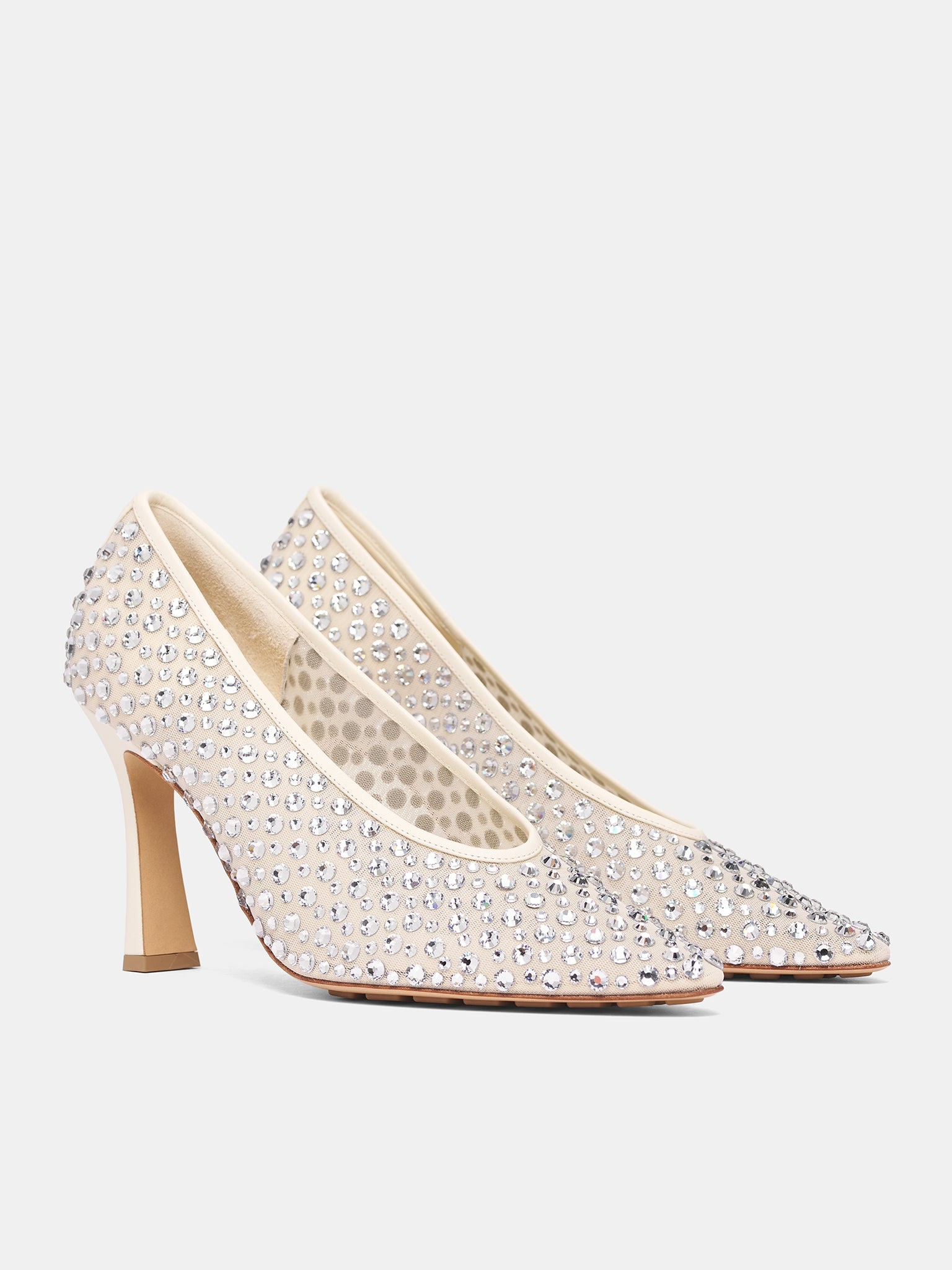 White Crystal Mesh Sofia Pumps - 2