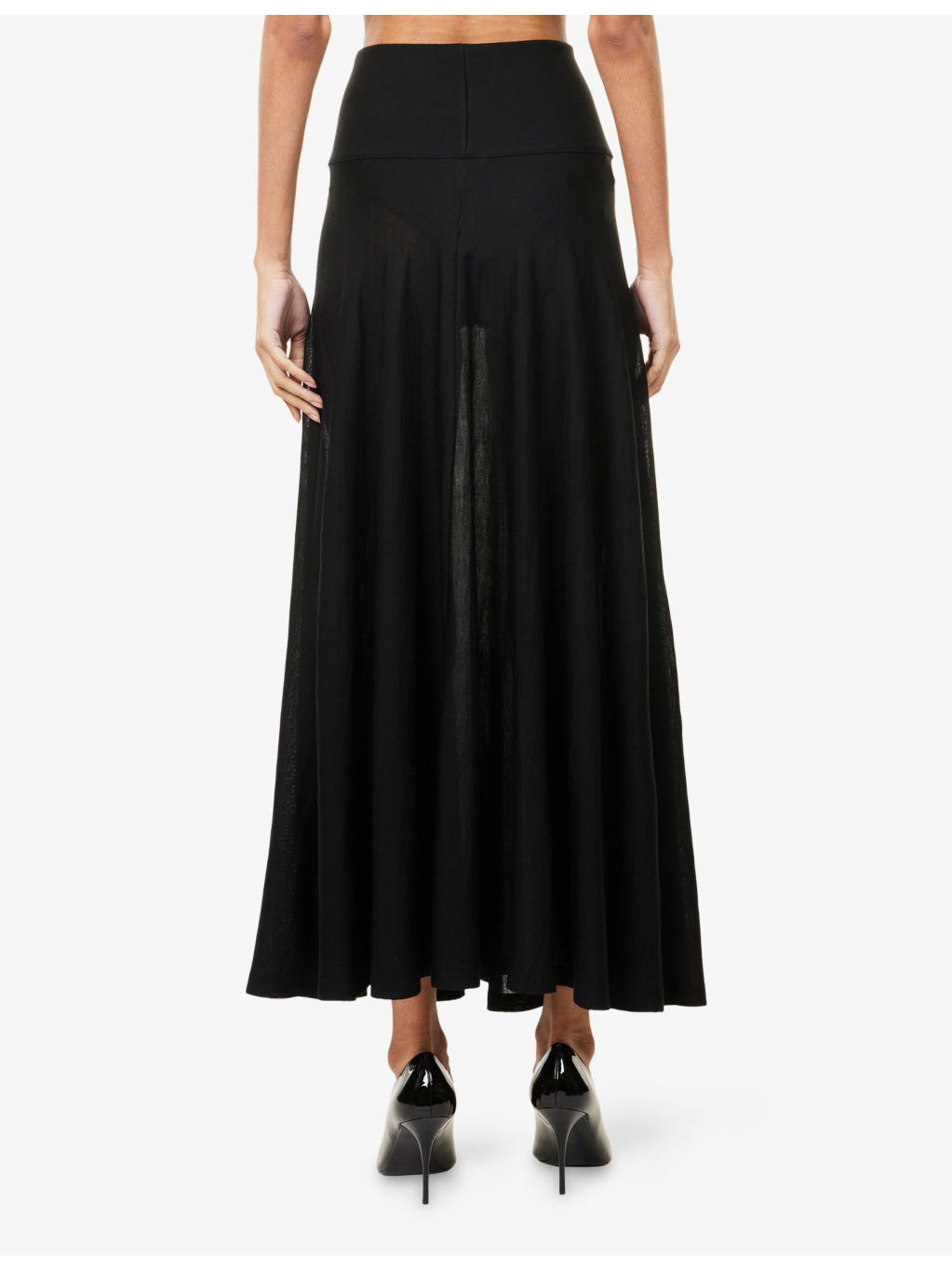 Semi-Sheer High-Rise Wool-Knit Midi Skirt - 4