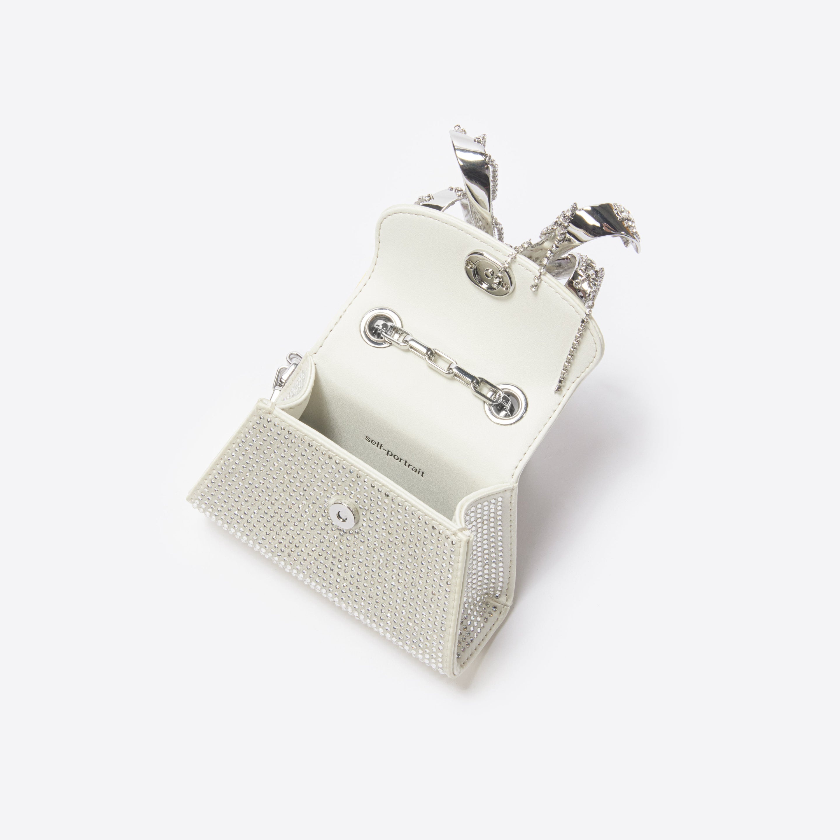 Cream Rhinestone Micro Bow Bag - 4