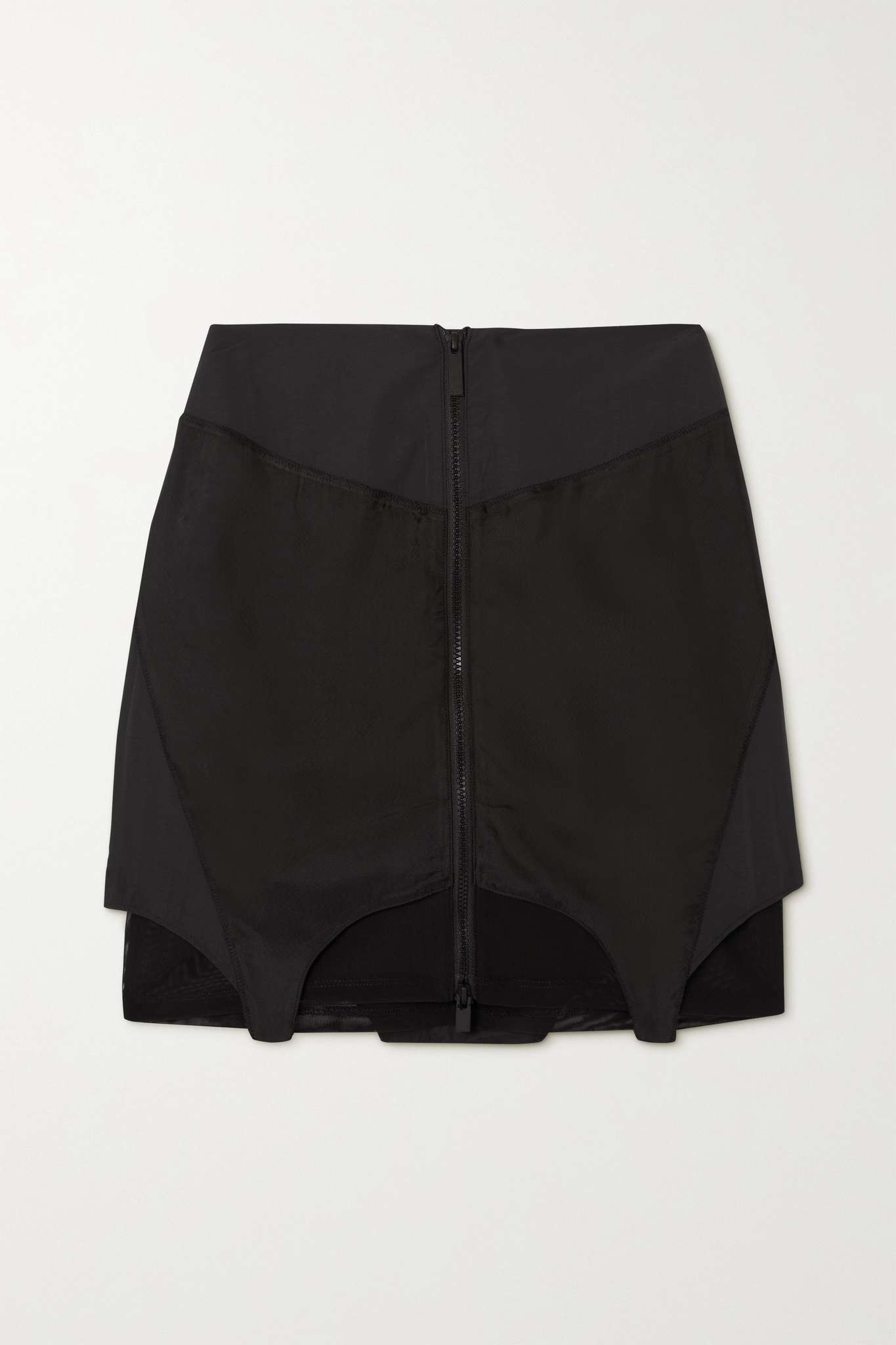 Striae paneled shell, stretch-jersey and mesh mini skirt - 1