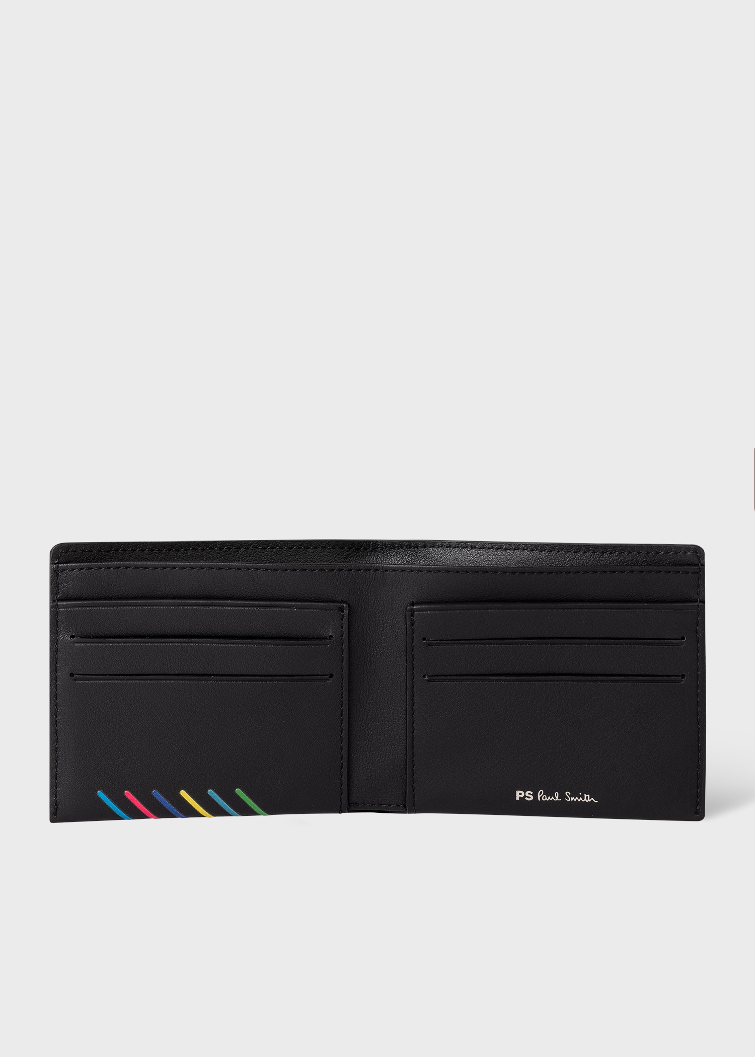 Black Leather 'Sports Stripe' Billfold Wallet - 4