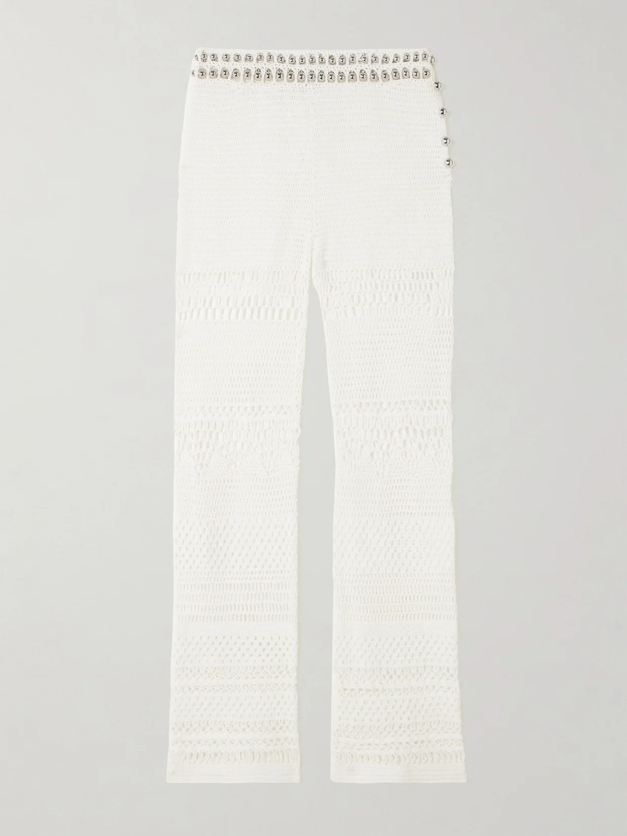 Embellished Crocheted Cotton Straight-leg Pants - 1